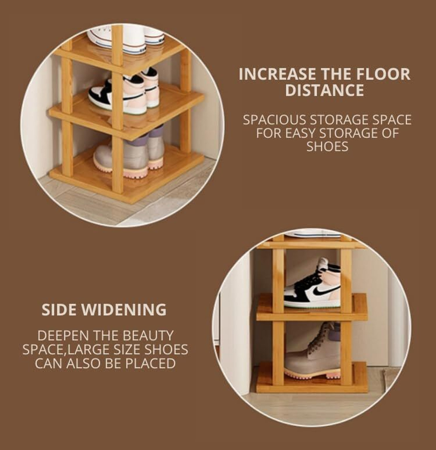 Image of Ginoya Brothers adjustable shoe rack, optimized for small spaces Bamboo Shoe Stand