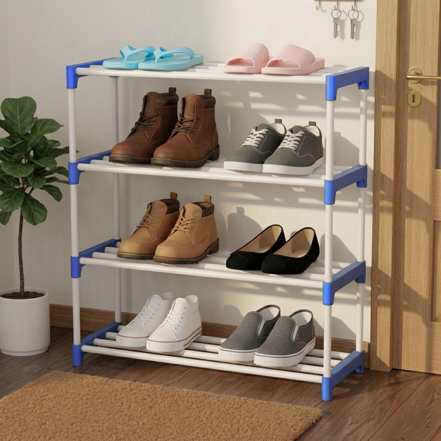 Image of SKEDIZ Space-Saving Multipurpose Storage Rack for Shoe, Cloth & Book Plastic Collapsible Shoe Stand
