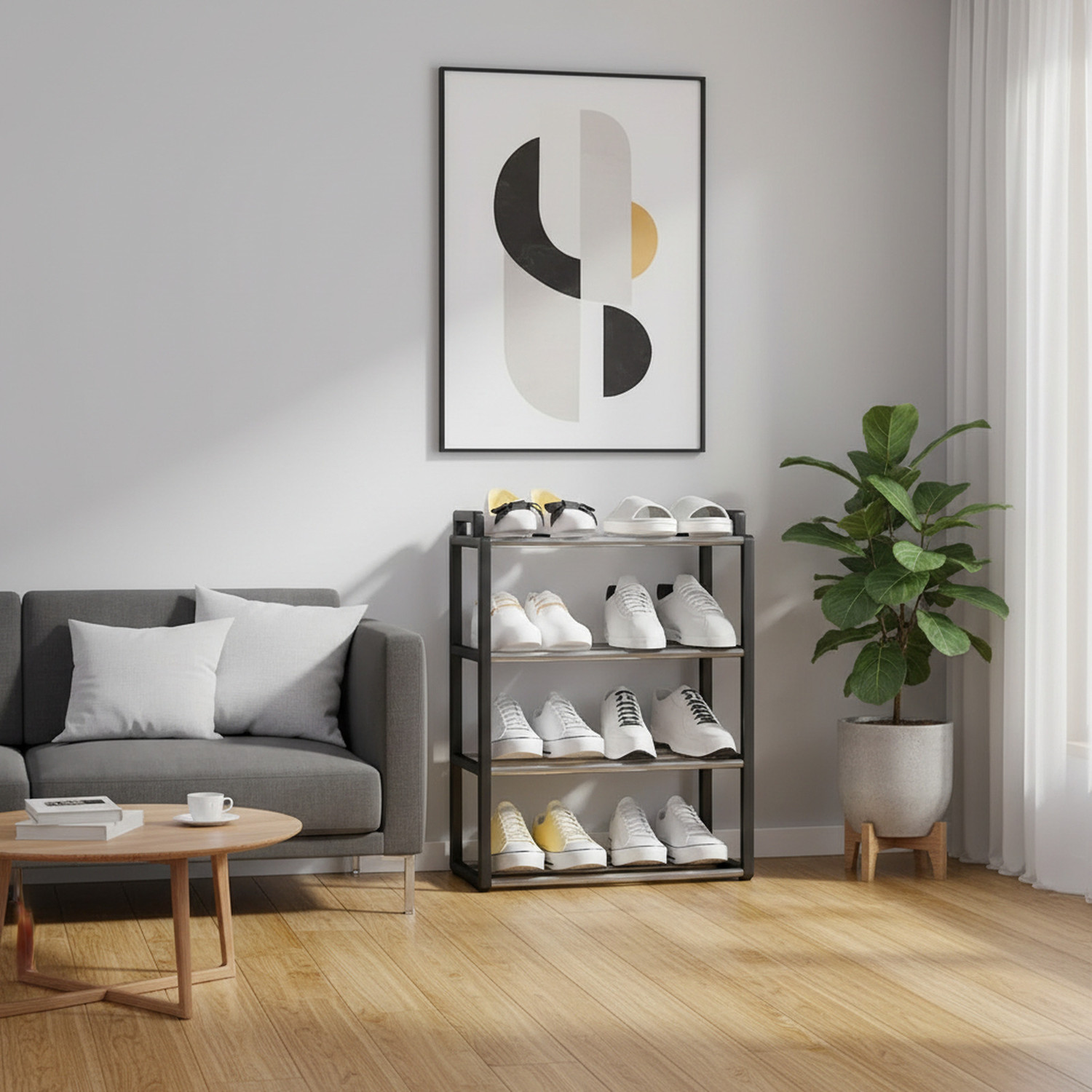 Image of ADIXEL 4 Layer Multi-Purpose Plastic and Metal Shoe Rack with Door for Home ,Shoe Stand Plastic, Metal Shoe Stand