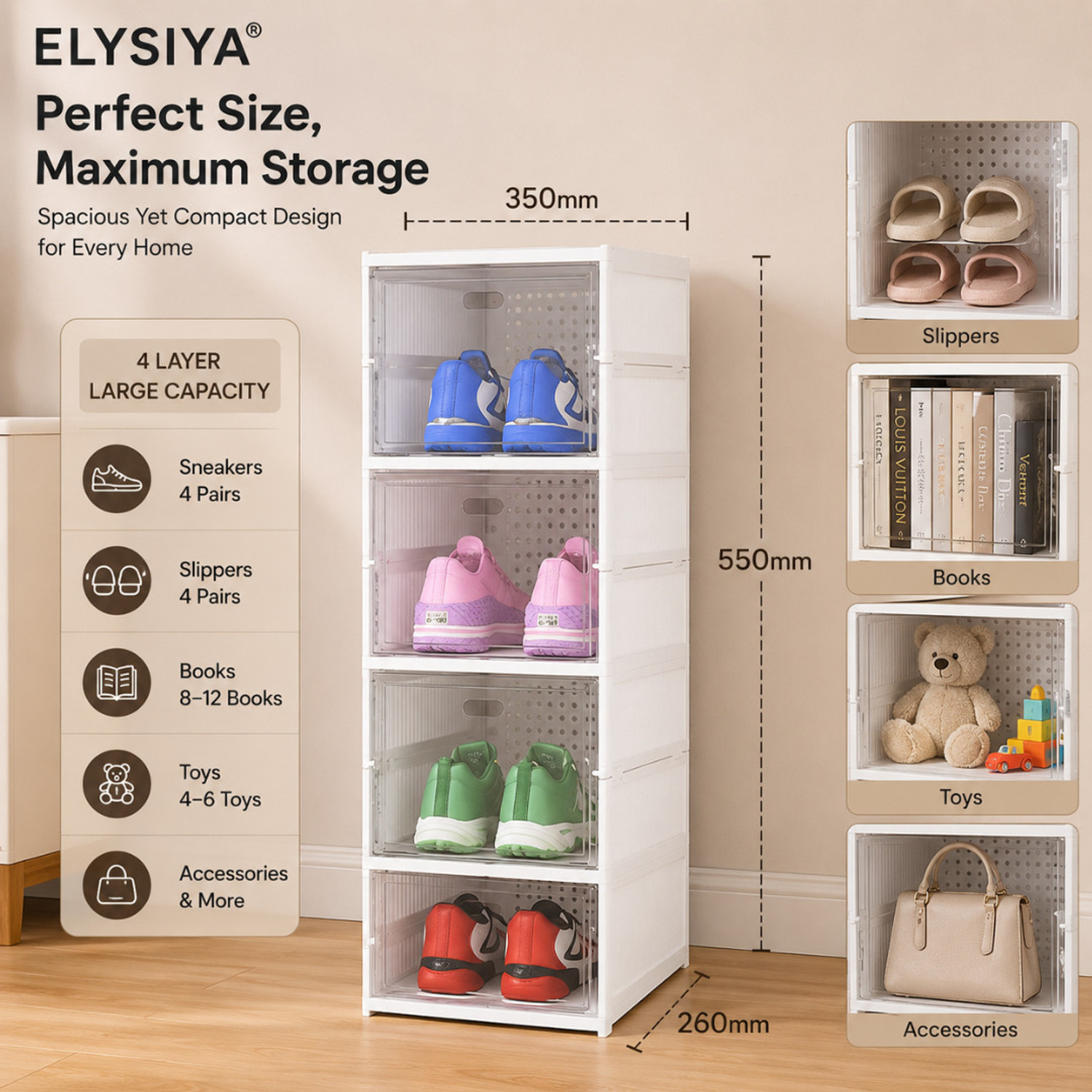 Image of Eimear enterprise Premium White 4 Layer Transparent Door Shoe Organizer Plastic Shoe Rack