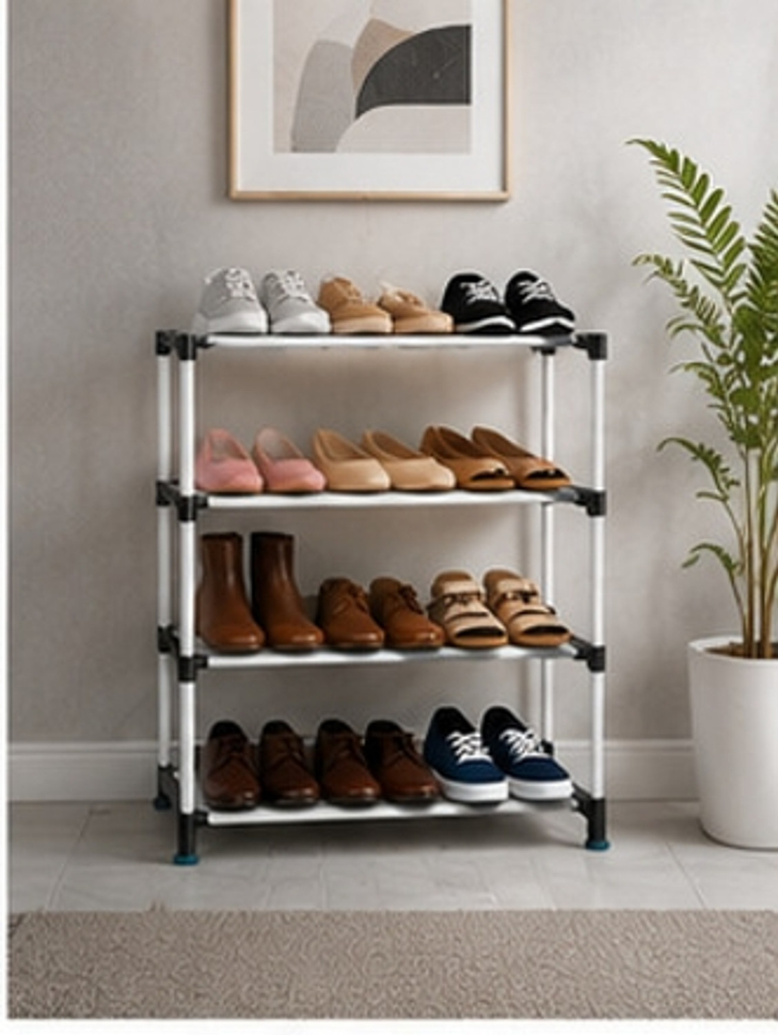 Image of Palkolink Foldable 4-Layer Shoe Rack | Dustproof & Portable Plastic Collapsible Shoe Stand Plastic Collapsible Shoe Stand