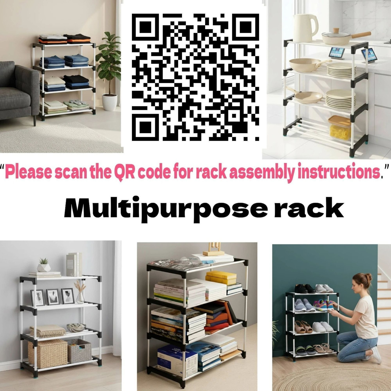 Image of FurniGully 4 layer Rack Plastic Collapsible Shoe Stand