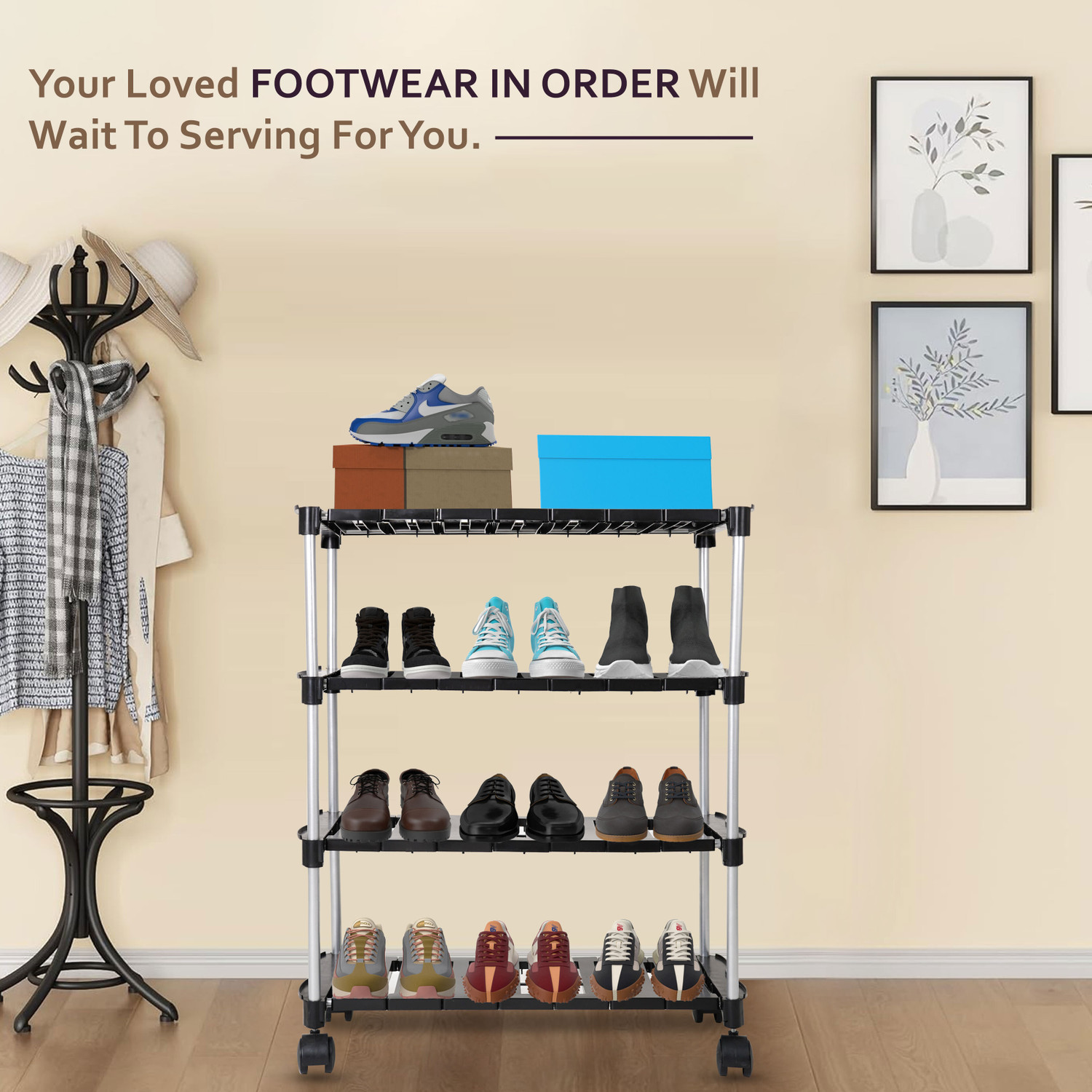 Image of LEOPAX 4 Tier Adjustable & Stackable Metal Iron Shoe Rack Organizer, Shoe Storage Shelf Metal Shoe Rack