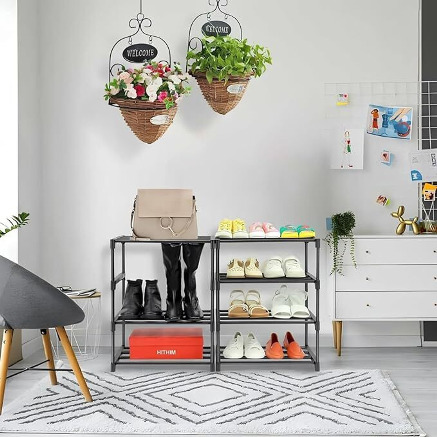 Image of ROSHTULEND Plastic Collapsible Shoe Stand (BLACK, 4 Shelves, Pre-assembled)