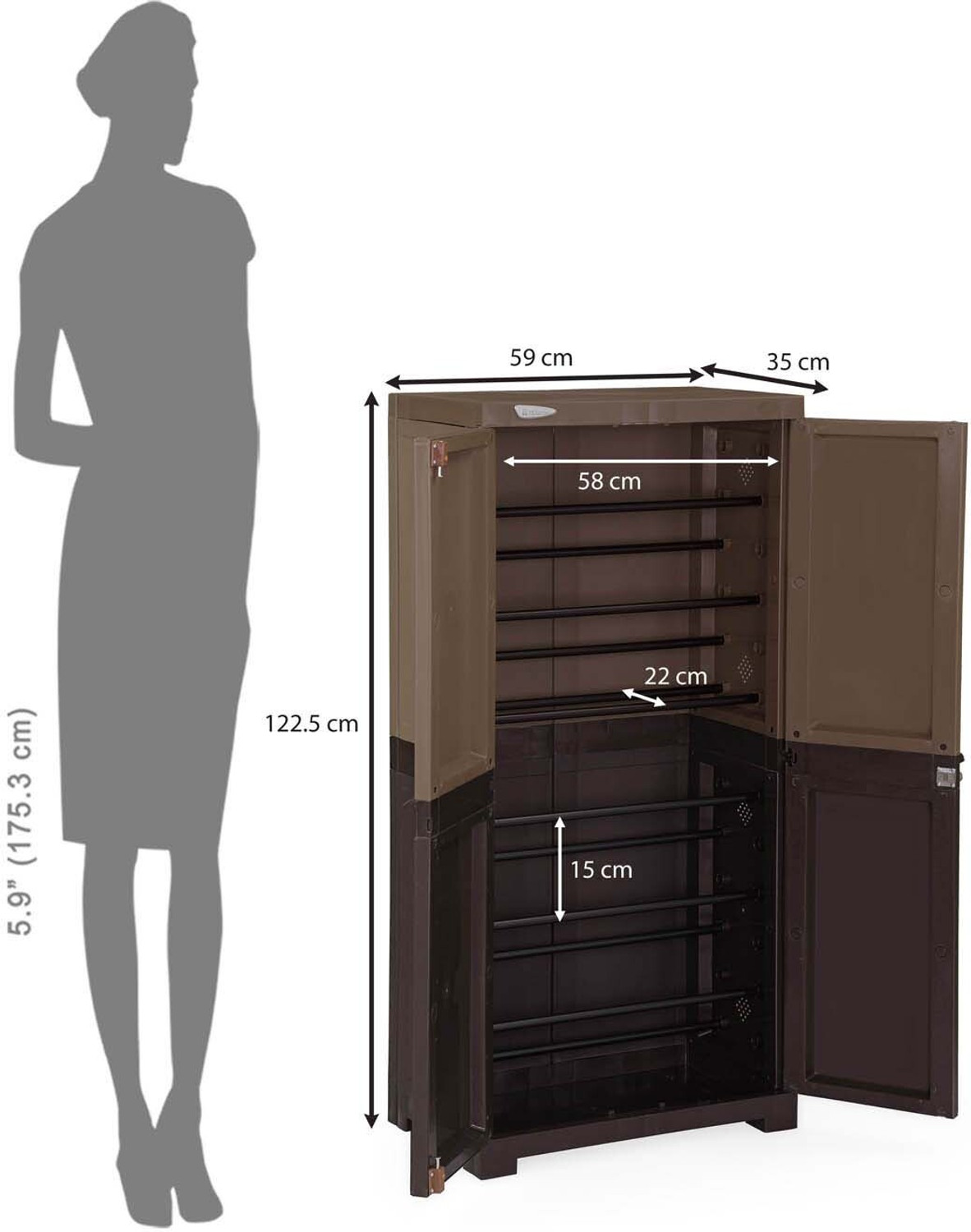 Image of Nilkamal Freedom (FMSC18D) Shoe Cabinet with Dustproof Door|Chappal Stand For Home| Plastic Shoe Rack (Rattan Dark Beige & Weather Brown, 6 Shelves, DIY(Do-It-Yourself))