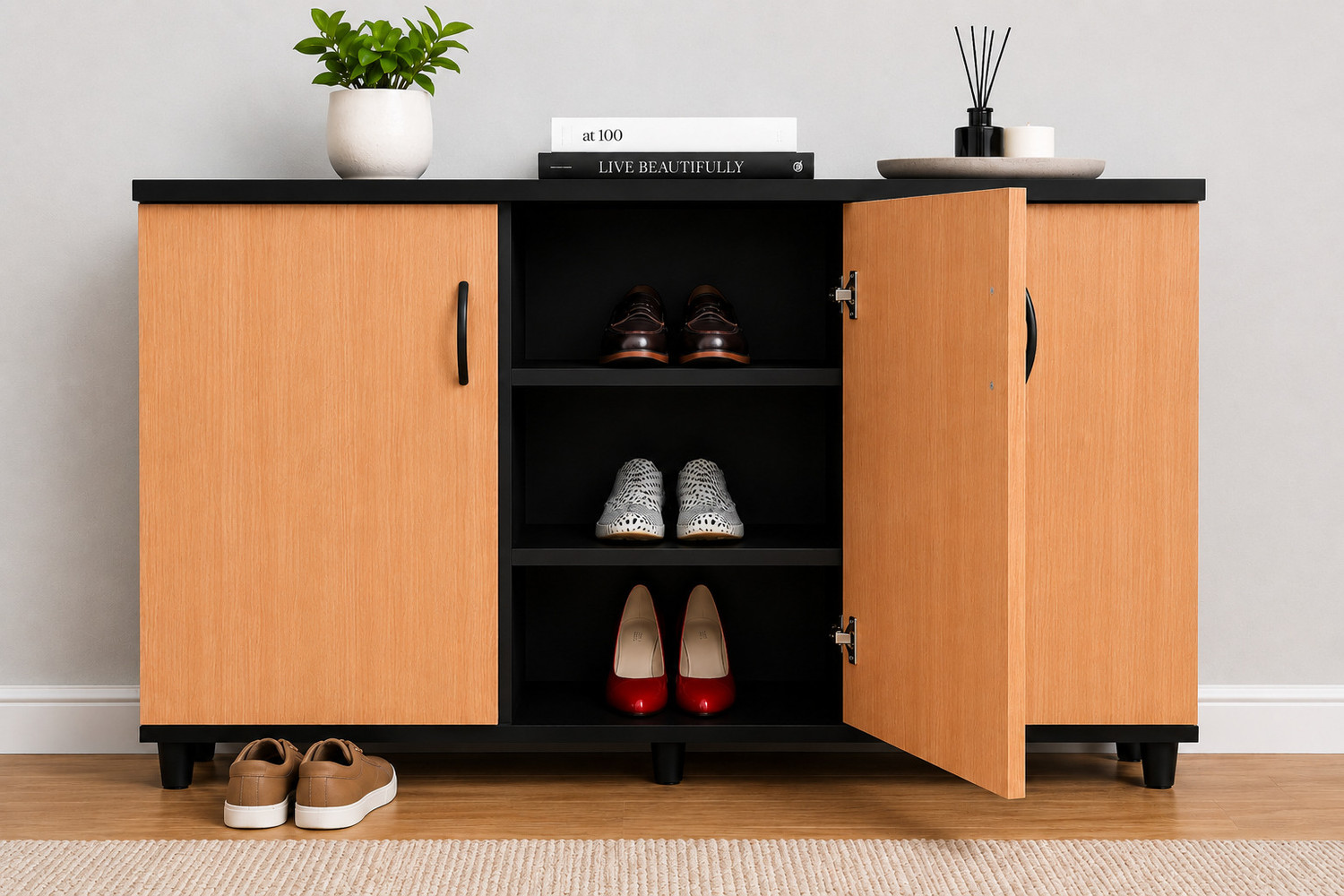 Image of Home Full Rio 3 Door Engineered Wood Shoe Rack