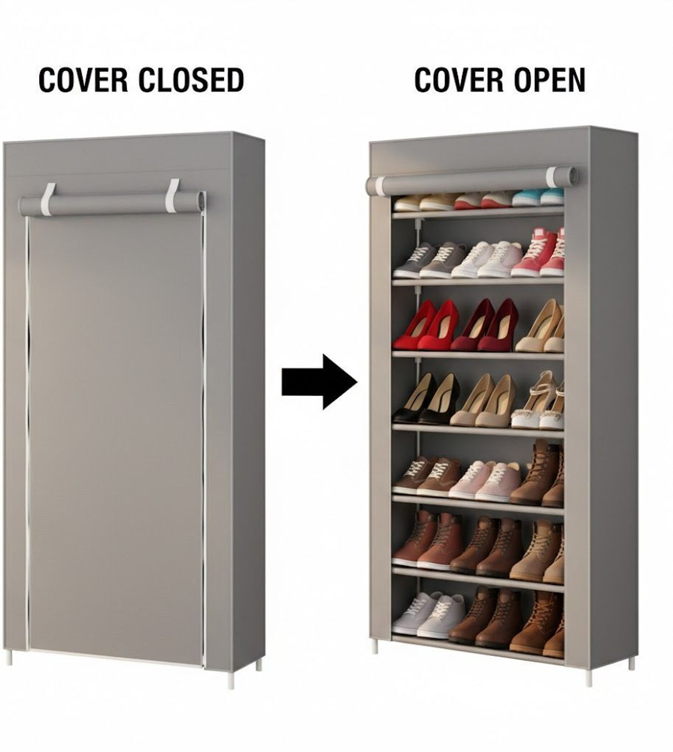 Image of Chalia Portable Rack with Grey cover ultra durable 6 tier Rack for shoes books etc Plastic Shoe Stand