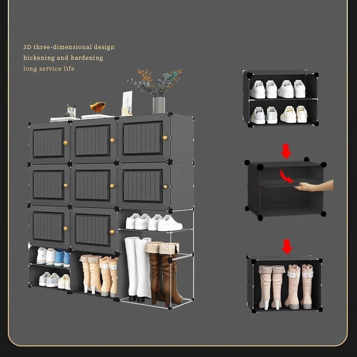 Image of ZIVETY 10-Shelf-5-Door Shoe Rack With Door, Shoe Rack Plastic, Shoe Rack For Home Metal, Plastic Shoe Rack
