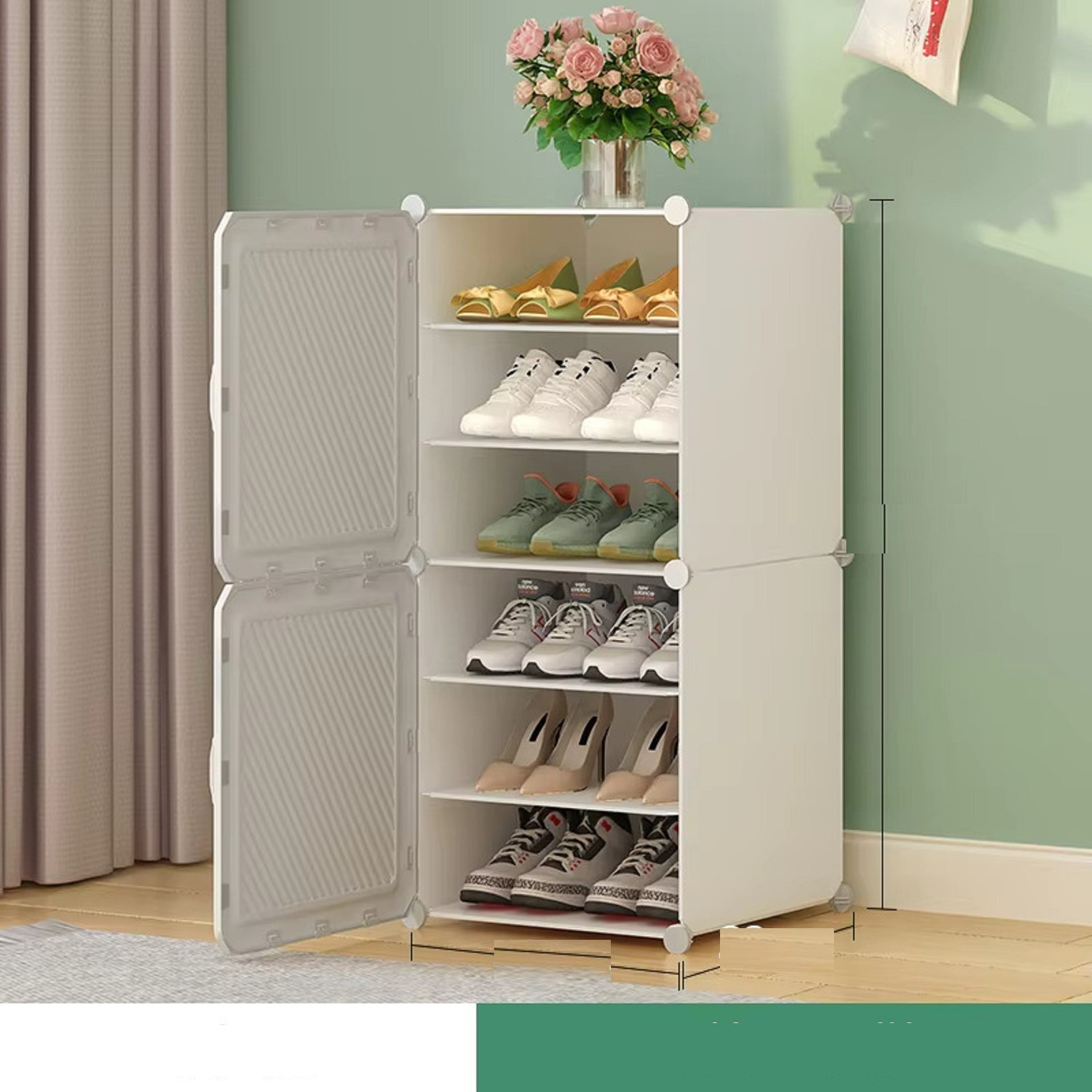 Image of Keekos 6-Shelf-2-Door Plastic Cubort Shoe Rack Metal Collapsible Shoe Stand