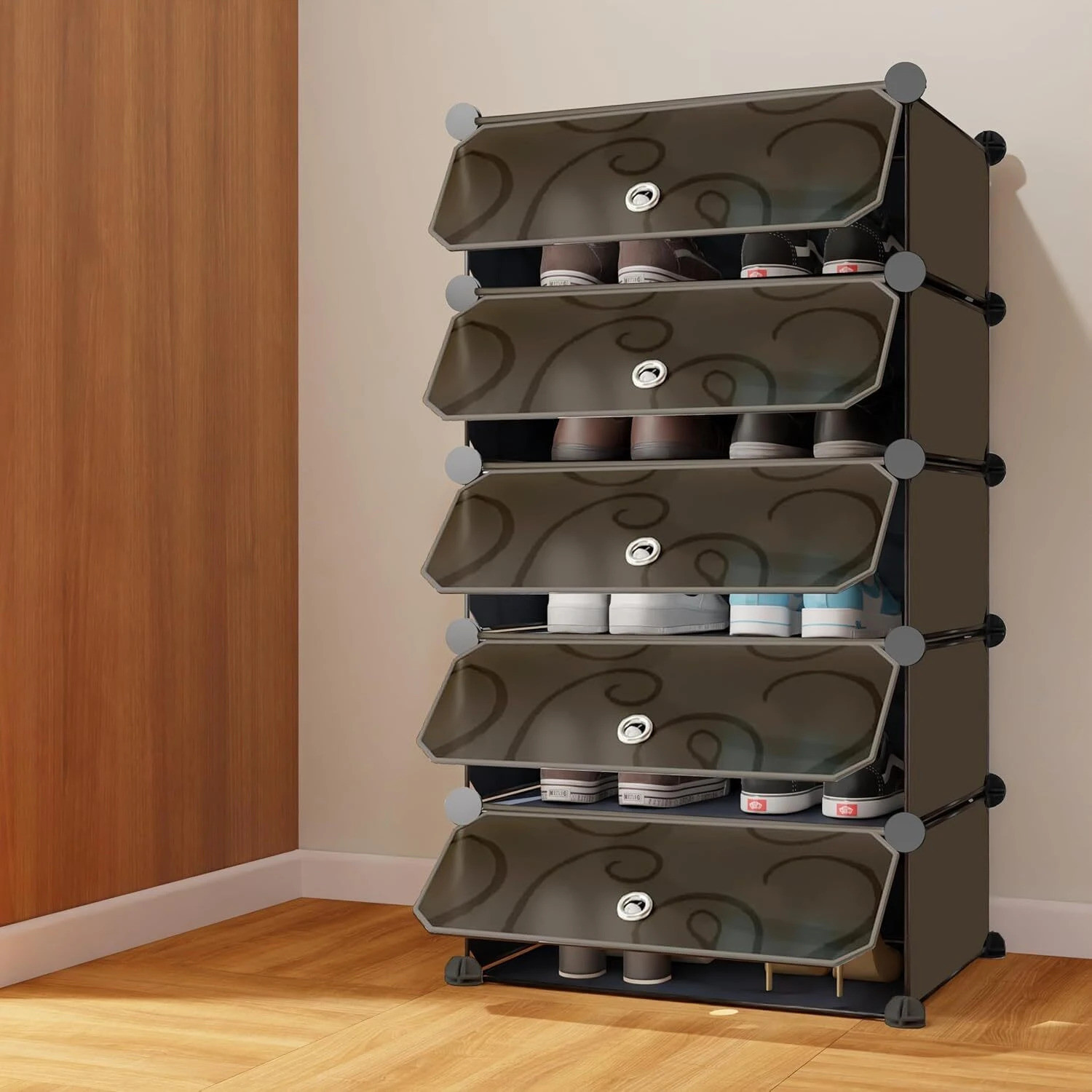 Image of Evrum 5-Shelf-5-Door Plastic Cubort Shoe Rack Plastic Collapsible Shoe Stand