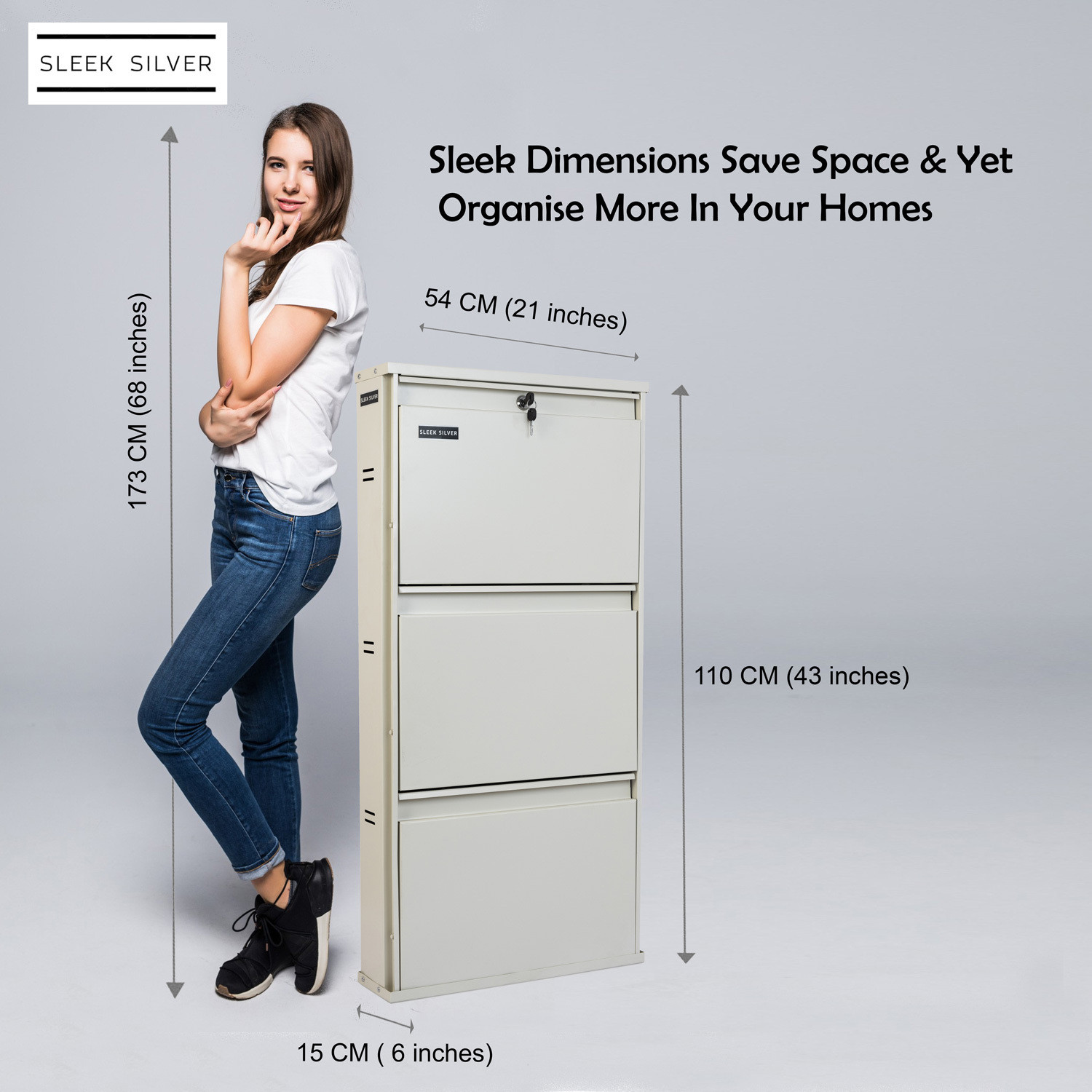 Image of Sleek Silver Sleek Silver Space Saving Shoe Organiser Cabinet with 8-10 Pairs Capacity Metal Shoe Rack