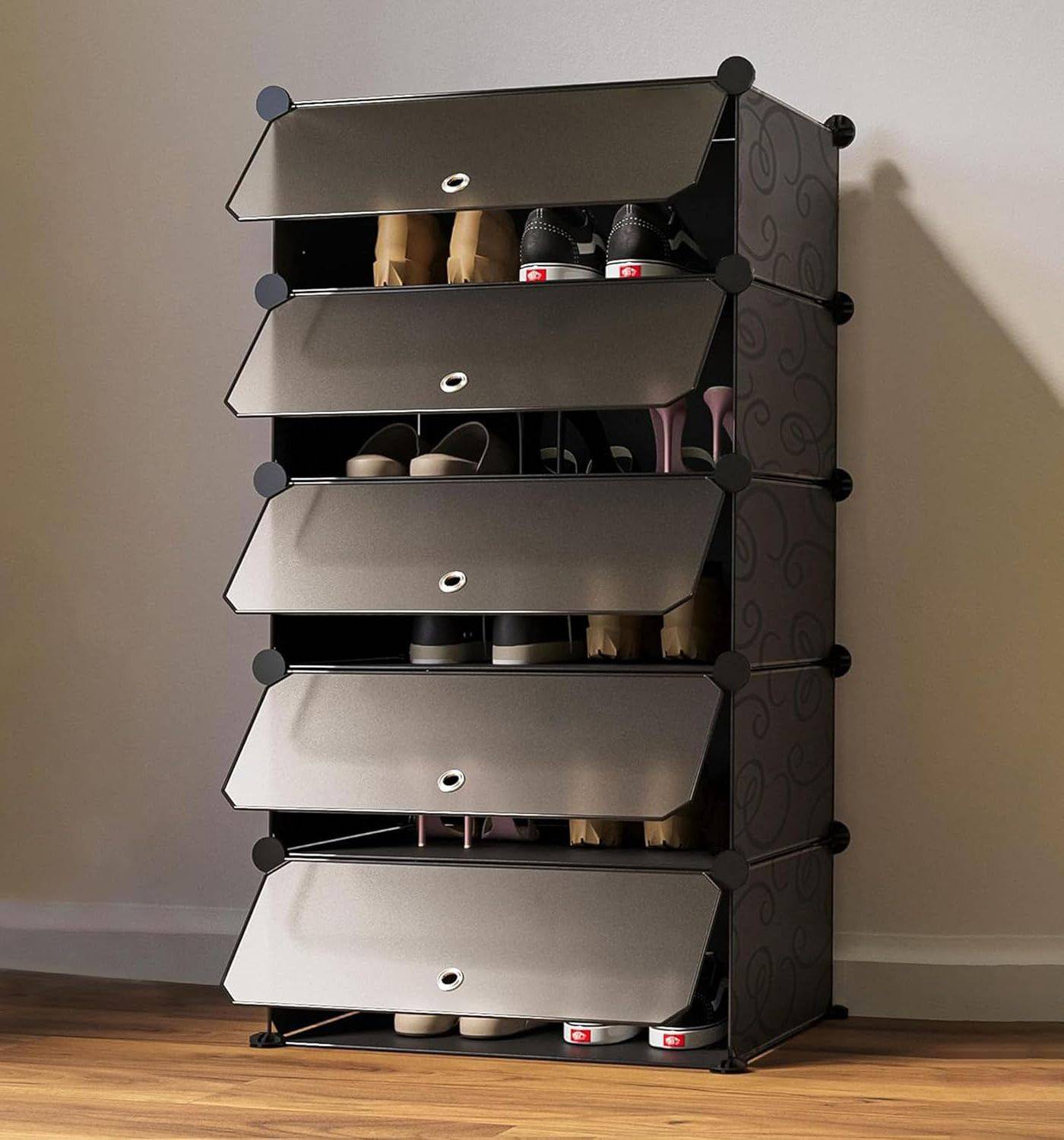 Sasimo 5-Shelf 5-Door Plastic Collapsible Shoe Rack