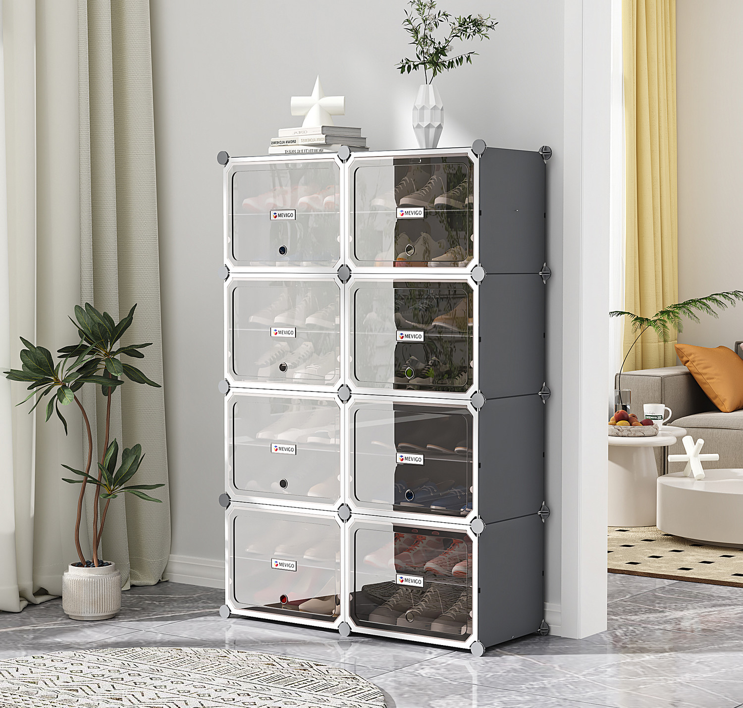 Image of SNKR ESSENTIALS 16-Shelf-8-Door Plastic Cupboard Shoe Rack Plastic, Metal Collapsible Shoe Stand