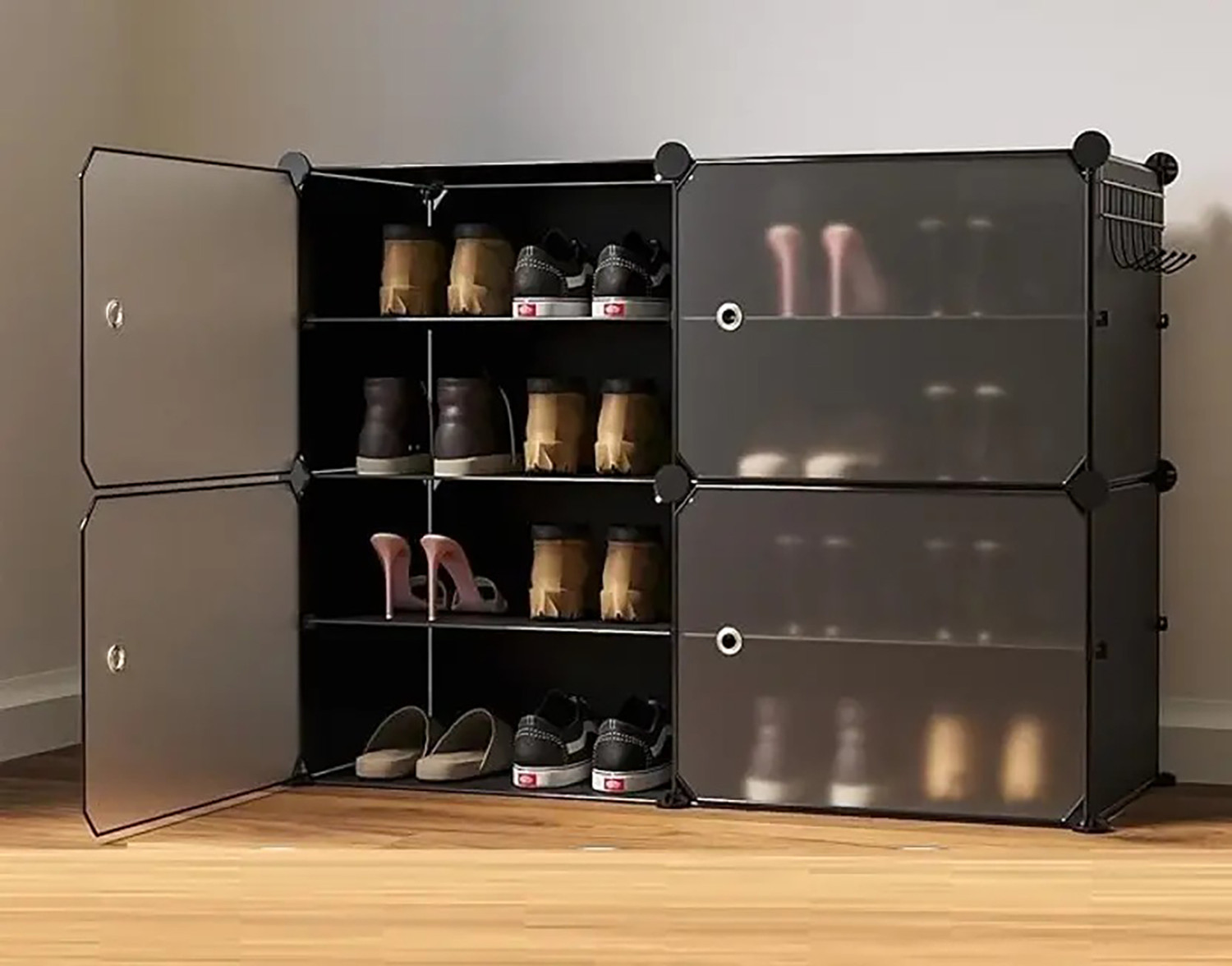 Image of BAZKU 8-Shelf-4-Door Plastic Cubort Shoe Rack Plastic Collapsible Shoe Stand