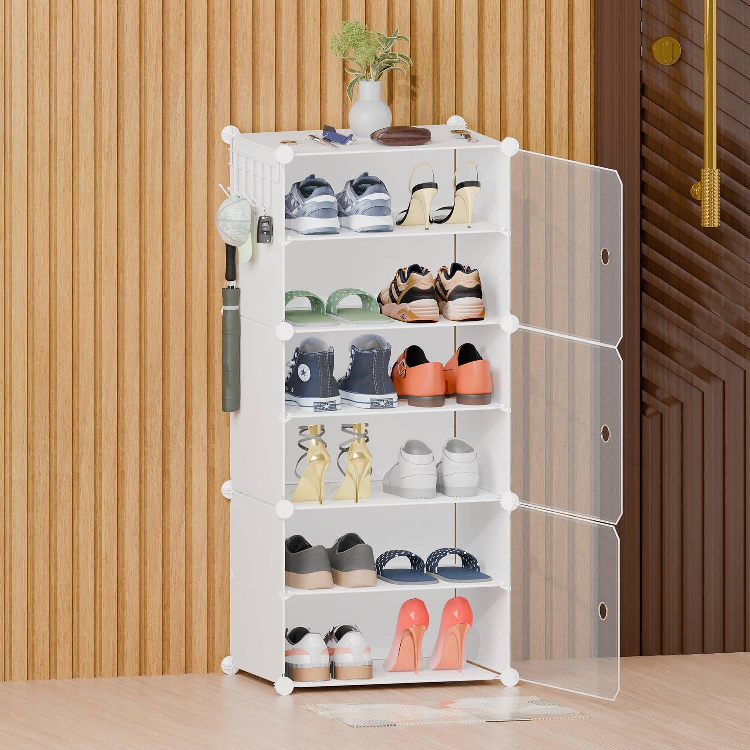 Aloxe ALX-shoe-rck-6layr-whit Plastic Shoe Rack