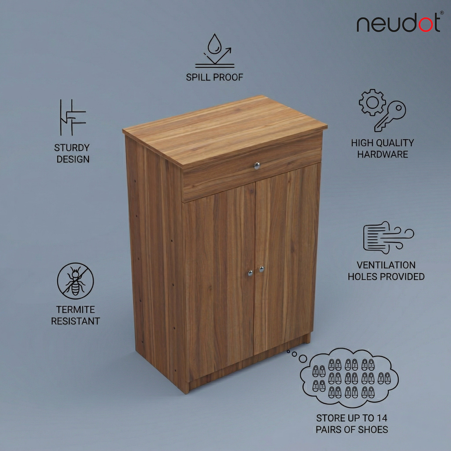 Image of NEUDOT Eddie 4 Shelf Shoe rack with | Drawer | 2 Door Engineered Wood Shoe Rack