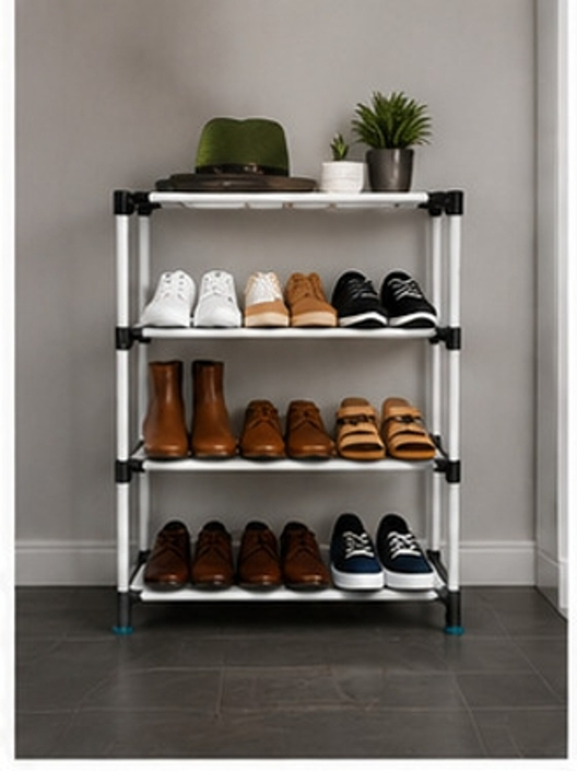 Image of Palkolink Foldable 4-Layer Shoe Rack | Dustproof & Portable Plastic Collapsible Shoe Stand Plastic Collapsible Shoe Stand