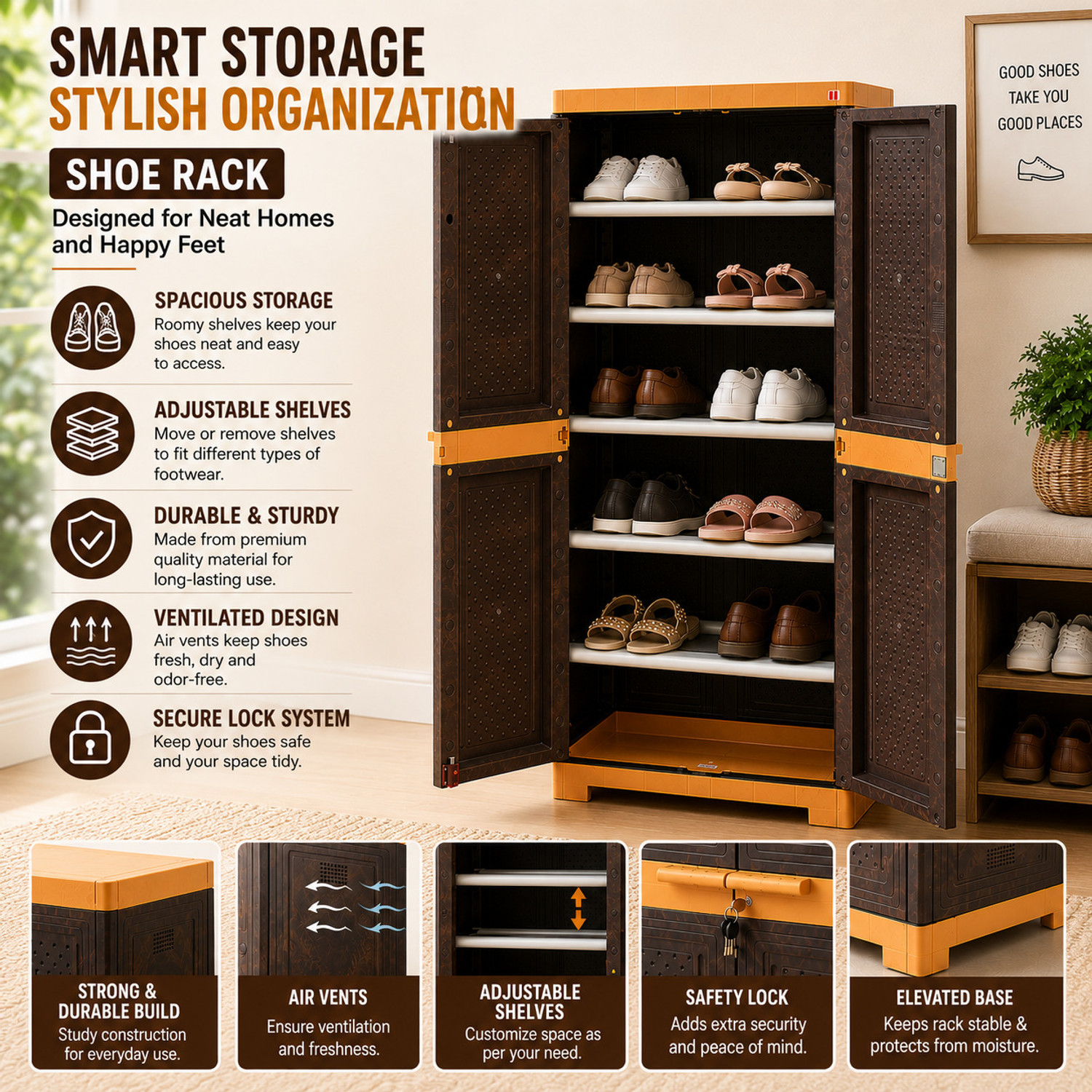 Image of ARLAVYA Next series| 1 Year Warranty | Wooden finish, Shoe organizer, shoe cupboard, Plastic Shoe Rack