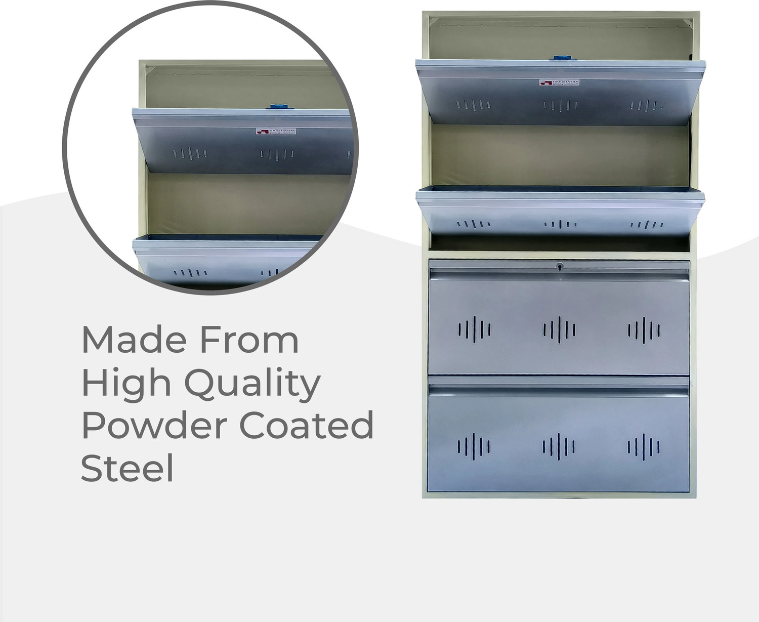 Image of Nakshatra Technology 4 Door Steel Shoe Storage Organizer with Dual Lock | Wall Mounted | Rust Free Metal Shoe Rack (Silver, 4 Shelves, Pre-assembled)