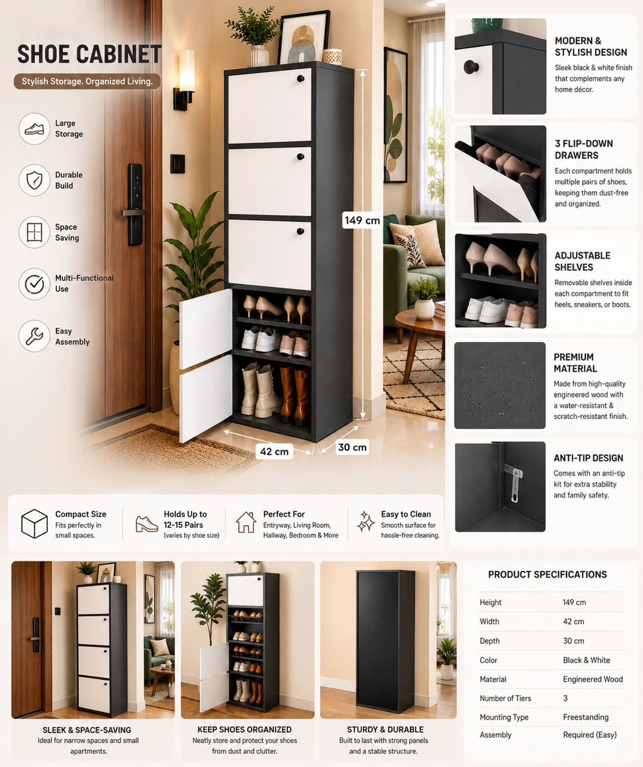 Image of Sasimo Engineered Wood Shoe Rack