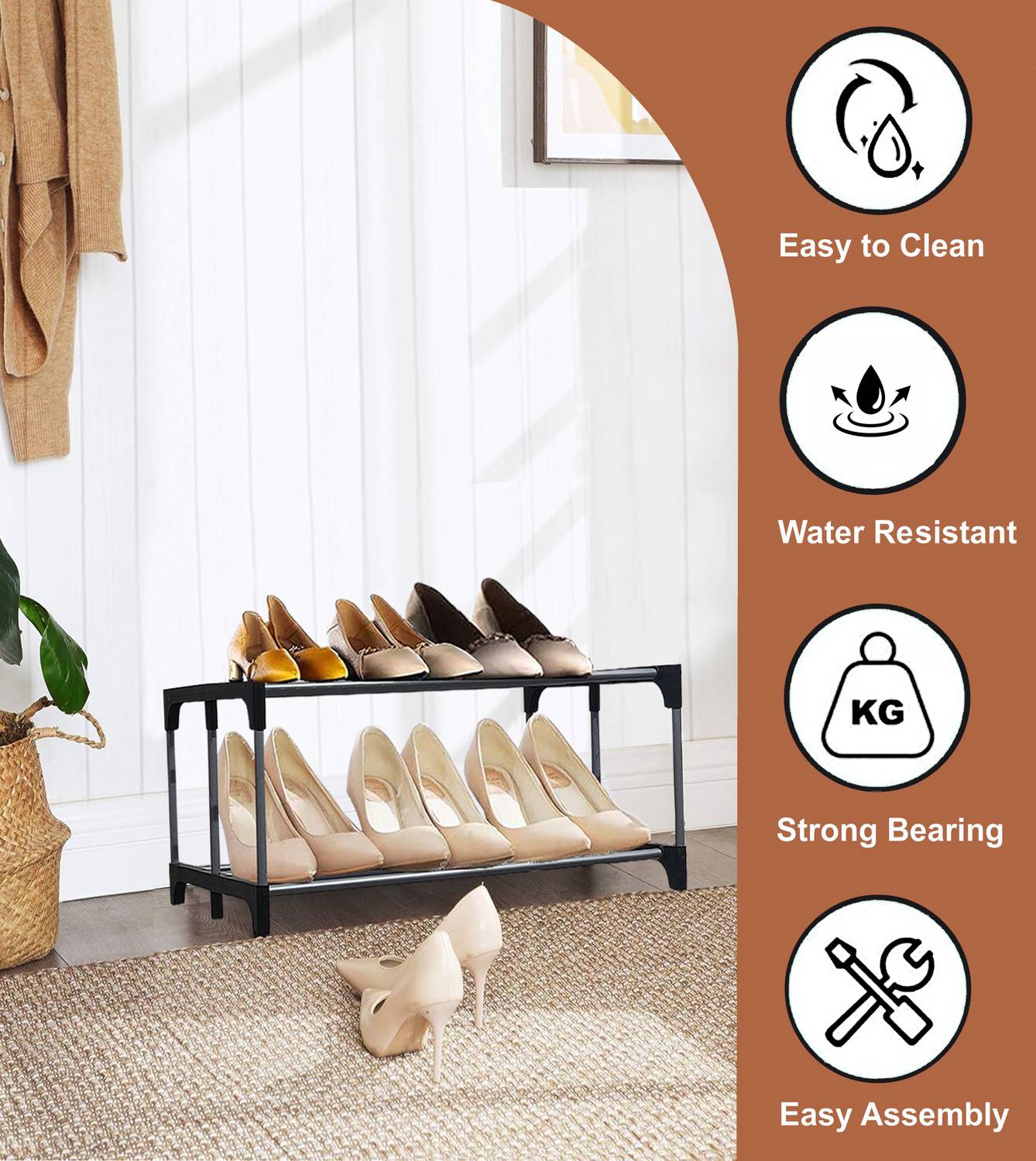 BHIMADA 2 Layer Shoe Rack SHelf Metal Collapsible Shoe Stand