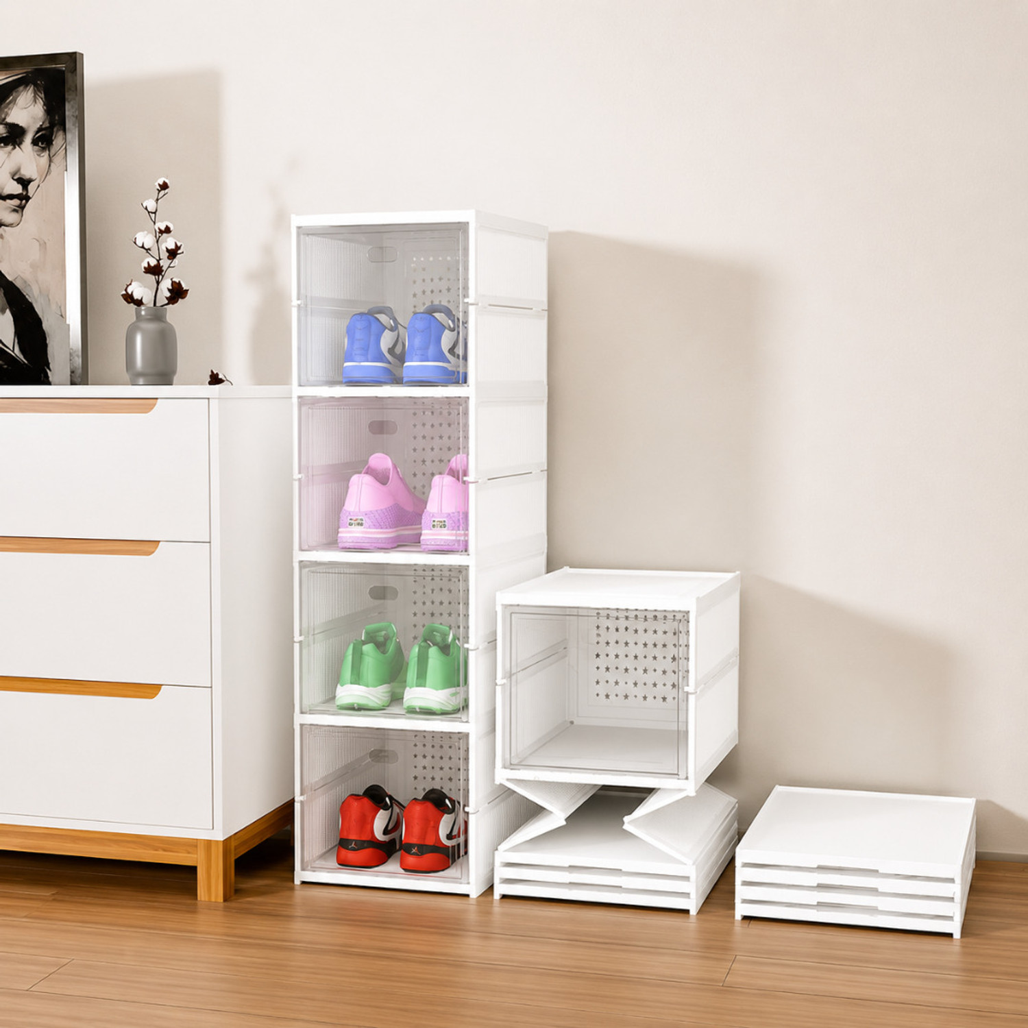 Image of Eimear enterprise Premium White 4 Layer Transparent Door Shoe Organizer Plastic Shoe Rack