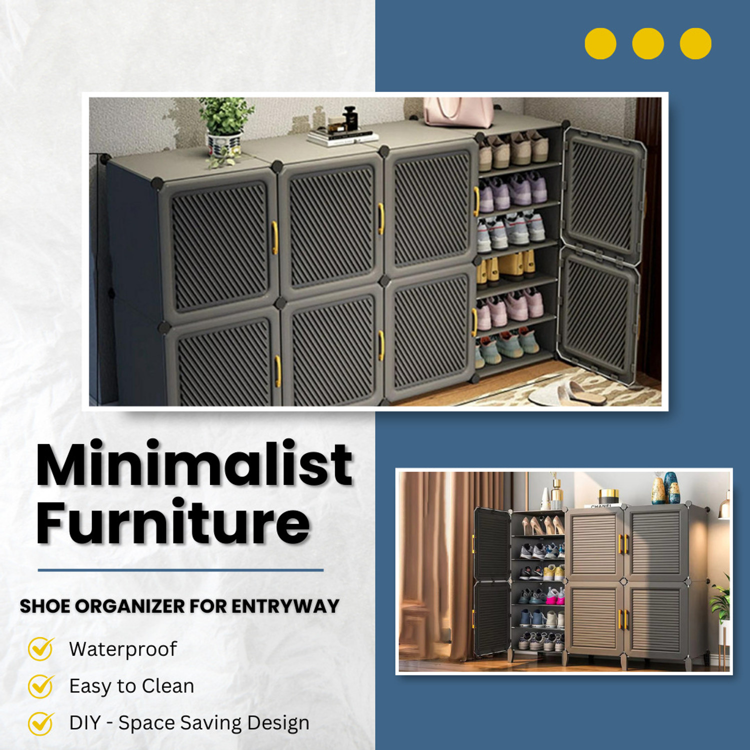 Image of Owme 12-Tier Plastic Shoe Rack with Dustproof Doors - Modular Shoe Cabinet Plastic Shoe Stand