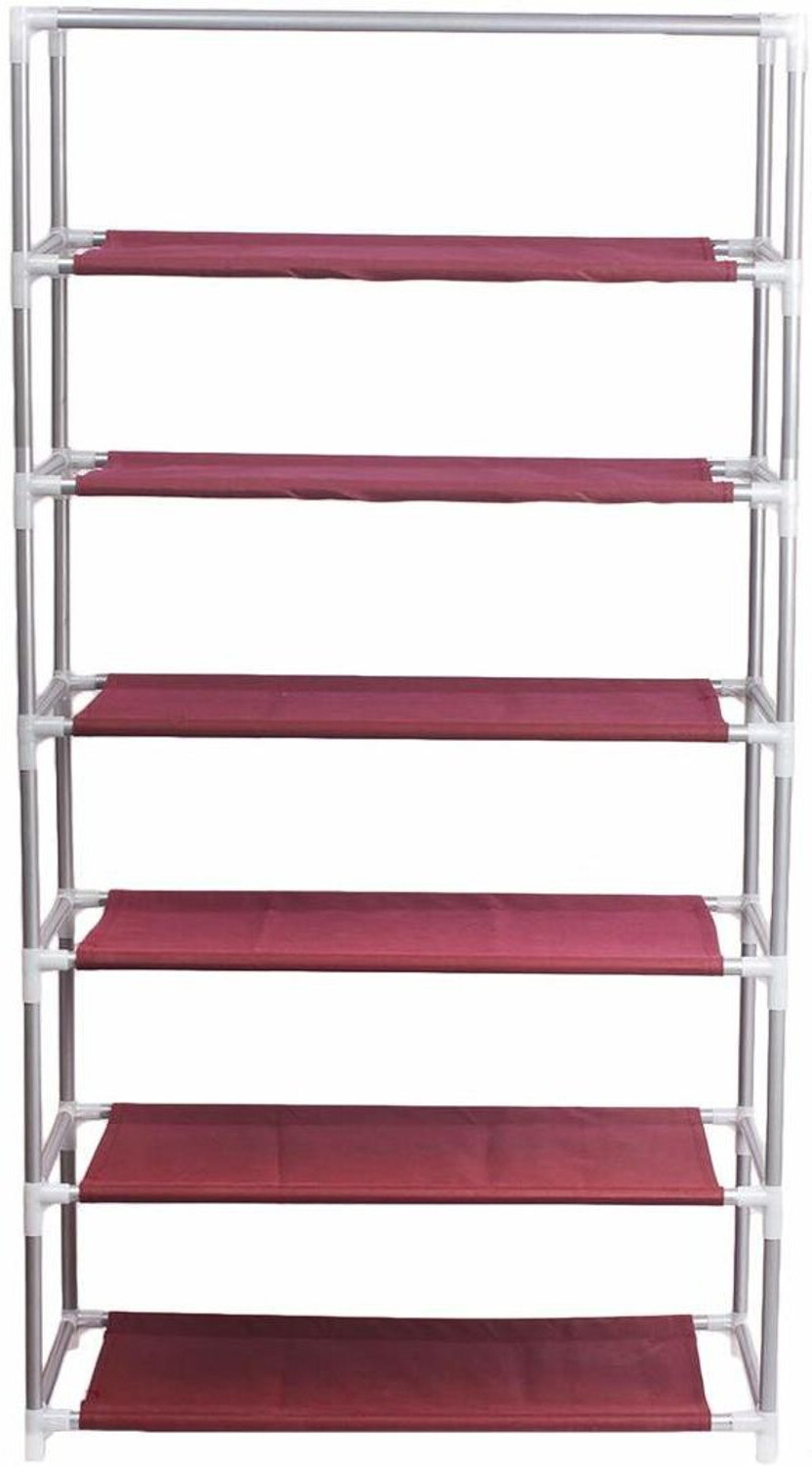 Image of GO HOOKED 6 Layer Multipurpose Portable Folding Shoes Rack /Shoes Shelf /Shoes Cabinet with Wardrobe Cover, Easy Installation Stand for Shoes (Pack of 1) (Maroon) (Metal & Non-Woven Fabric). Metal Shoe Stand