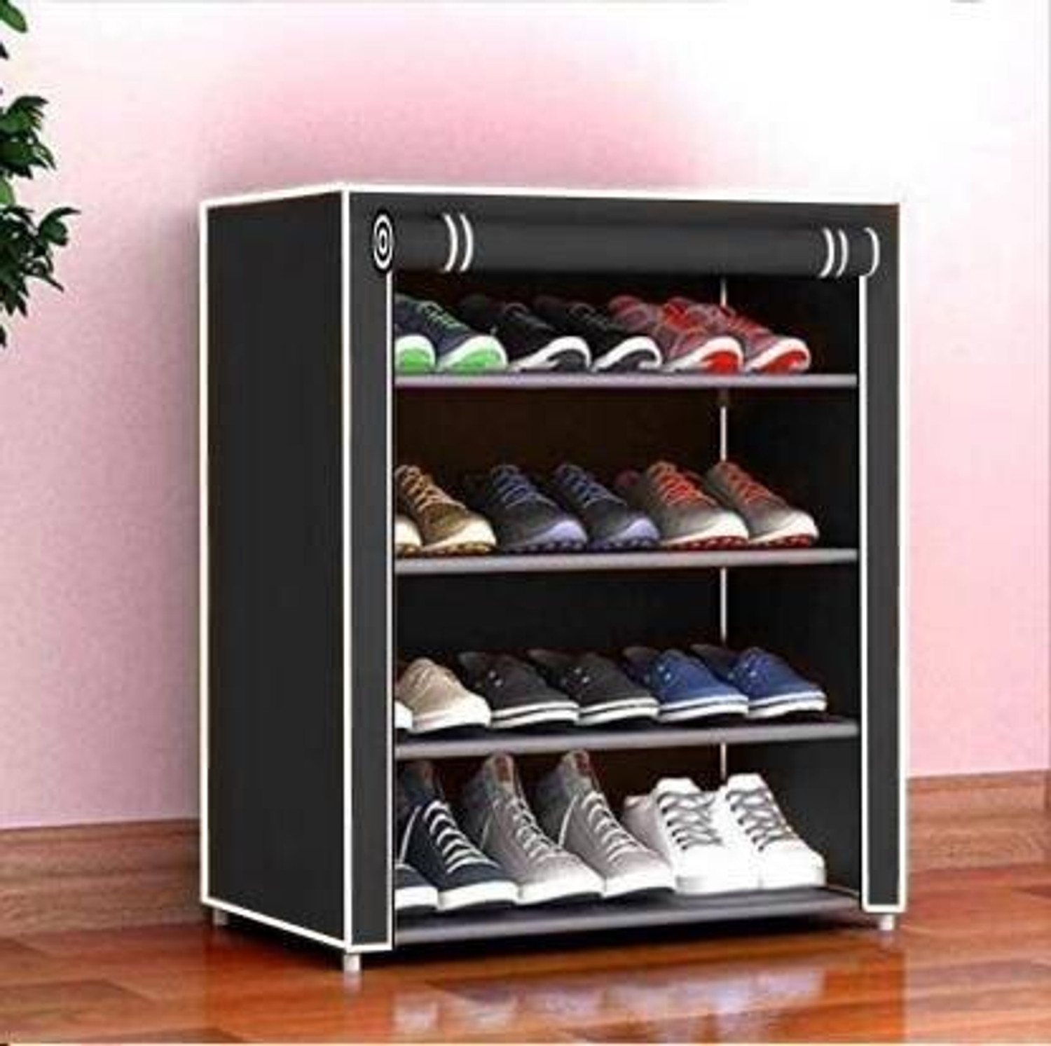 Image of FurniGully 4 Black rack PVC pipe Plastic Collapsible Shoe Stand