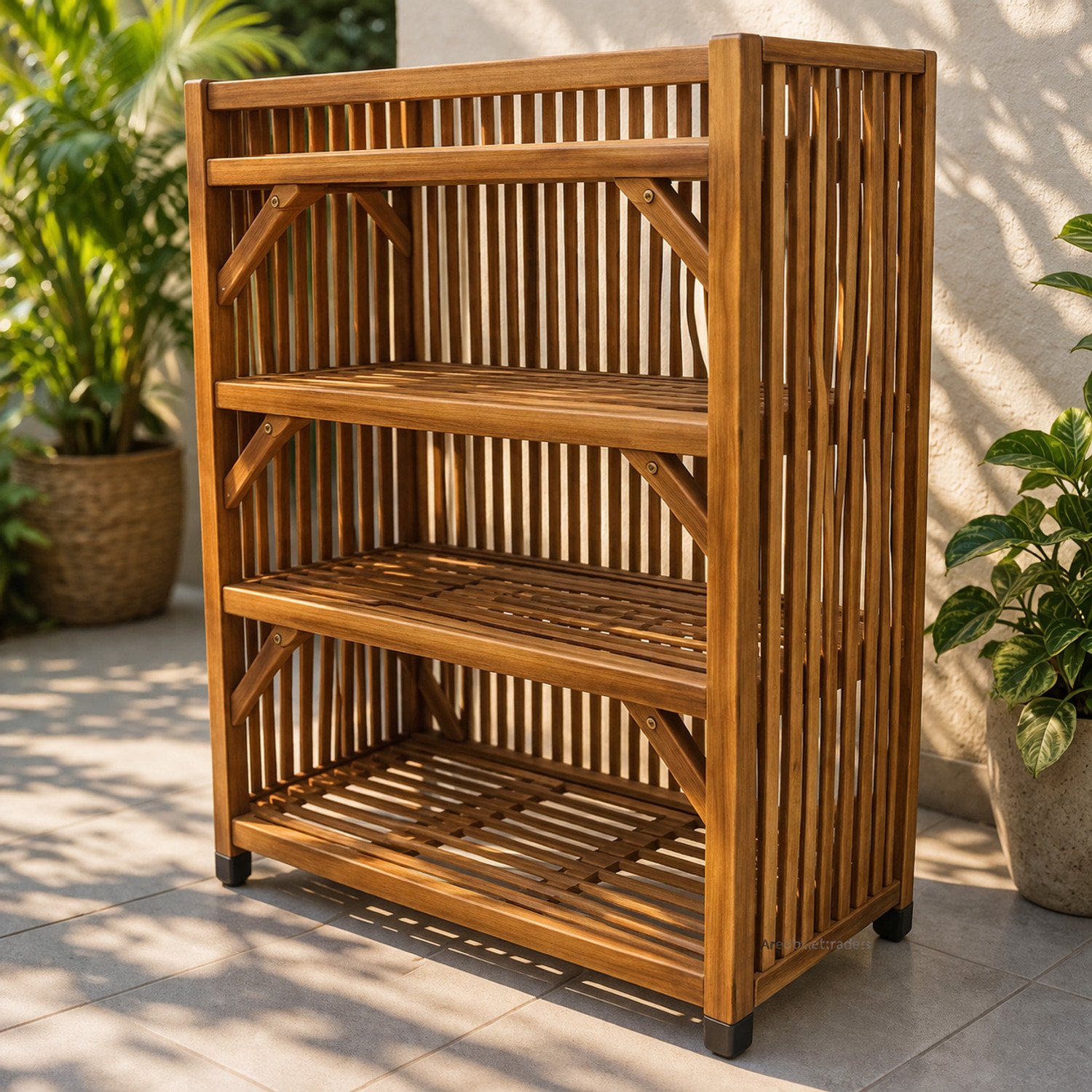 Image of Areeb Ali Traders 4 Tier Multipurpose Storage Rack for Kitchen Bathroom Home Organiser Shelf Bamboo Collapsible Shoe Stand