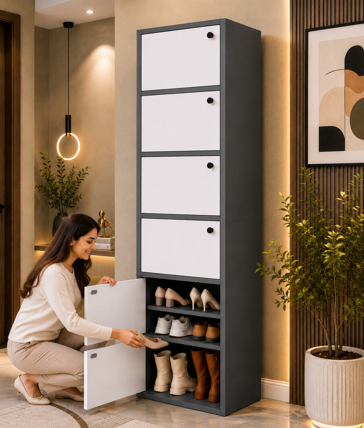 Image of Sasimo 6-Door 11-Shelf Engineered Wood Shoe Rack,Shoe Storage Cabinet with Doors Closet Engineered Wood Shoe Rack