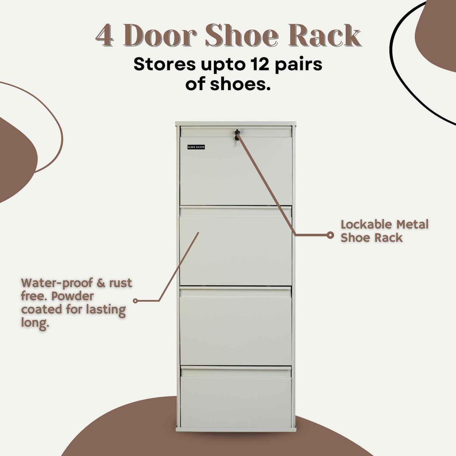 Image of Sleek Silver Space Saving Shoe Organiser Cabinet with 10-12 Pairs Capacity Metal Shoe Rack