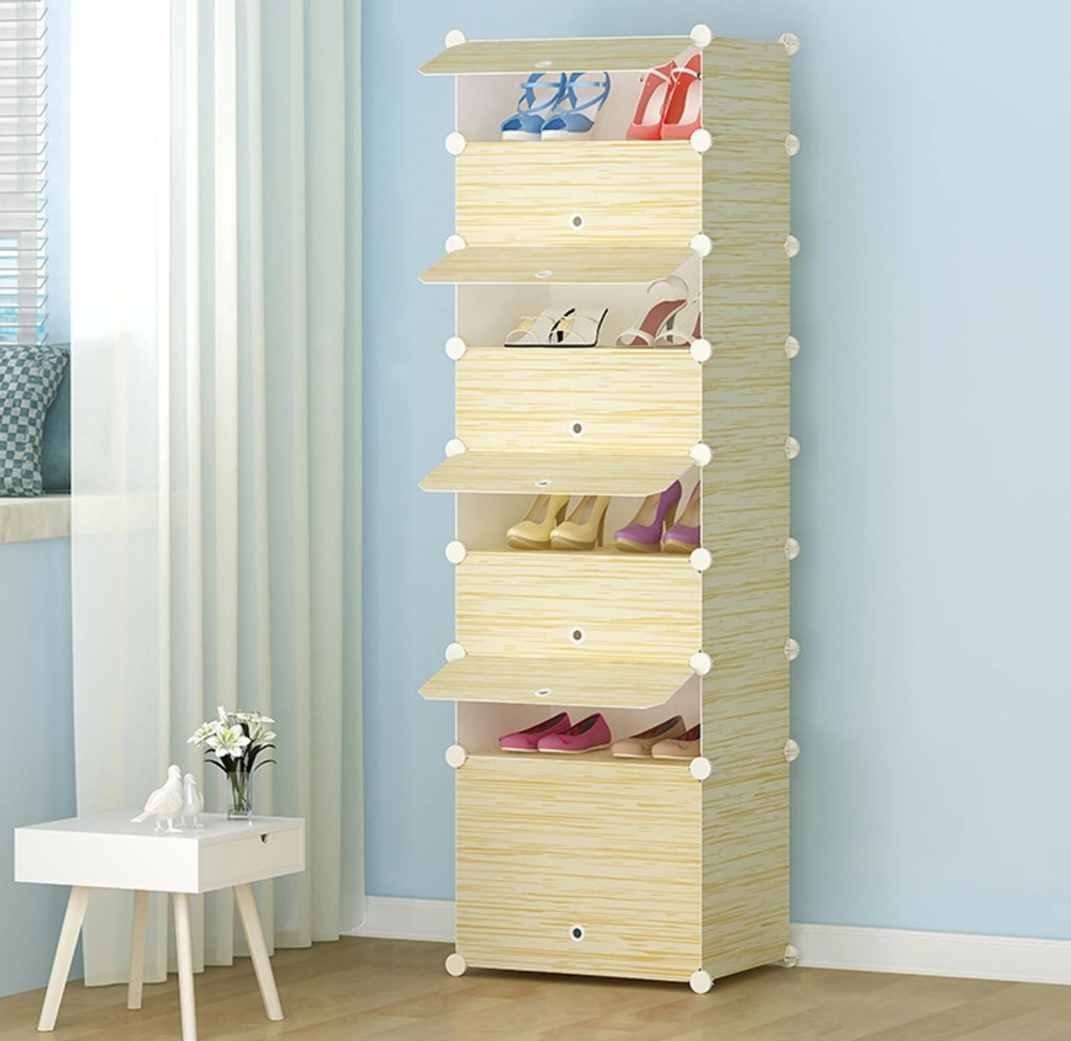 Image of Etoly 8-Shelf-8-Door Plastic Cupboard Shoe Rack Plastic, Metal Collapsible Shoe Stand