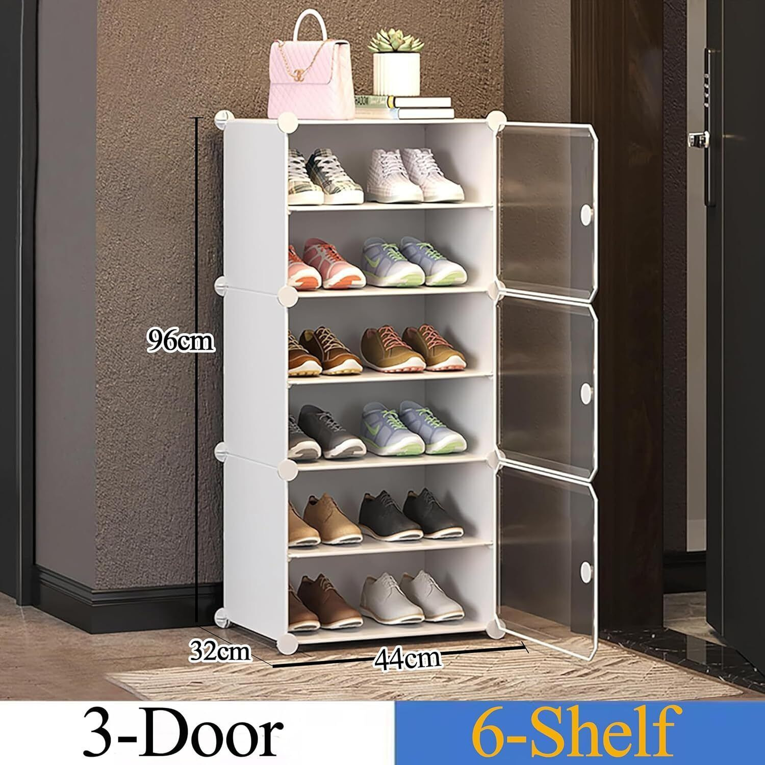 Image of Owme 6-Tier Plastic Shoe Rack with Dustproof Doors - Modular Shoe Cabinet Plastic Shoe Stand