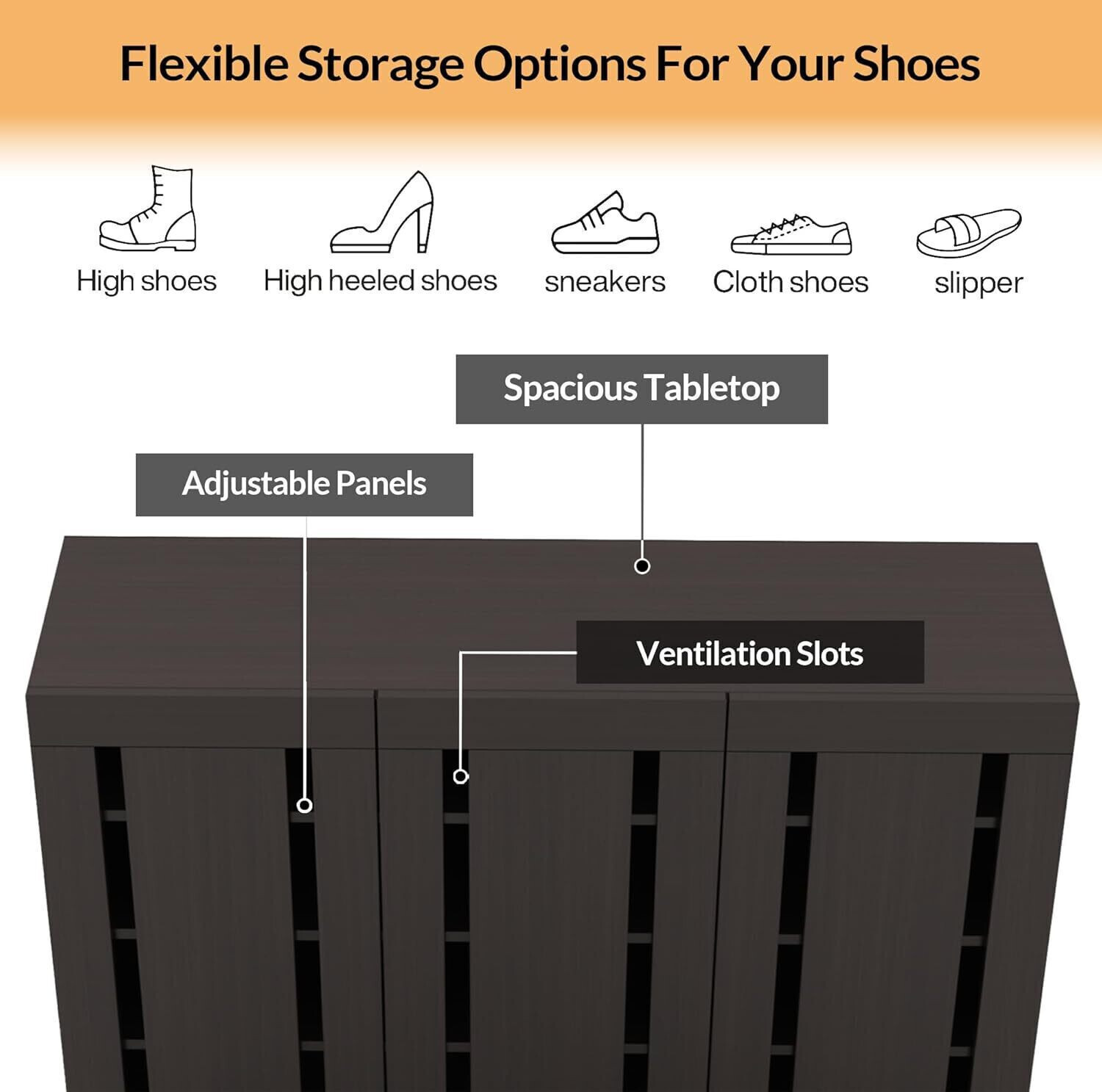 Image of Furniva Minimal Three Door Shoe Rack Cabinet Engineered Wood Shoe Rack