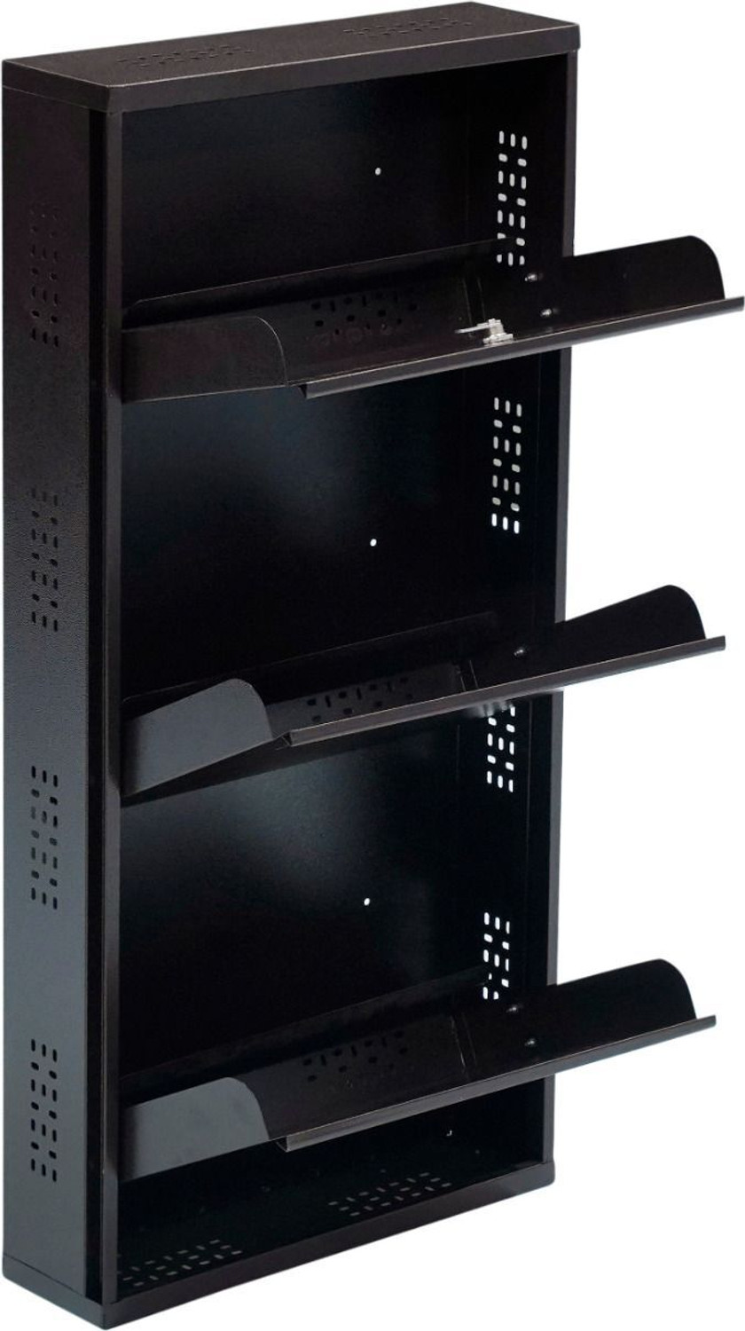 Image of furniba Shoe Rack | Brown Color Wall Mounted | With lock & key system | Metal Shoe Rack