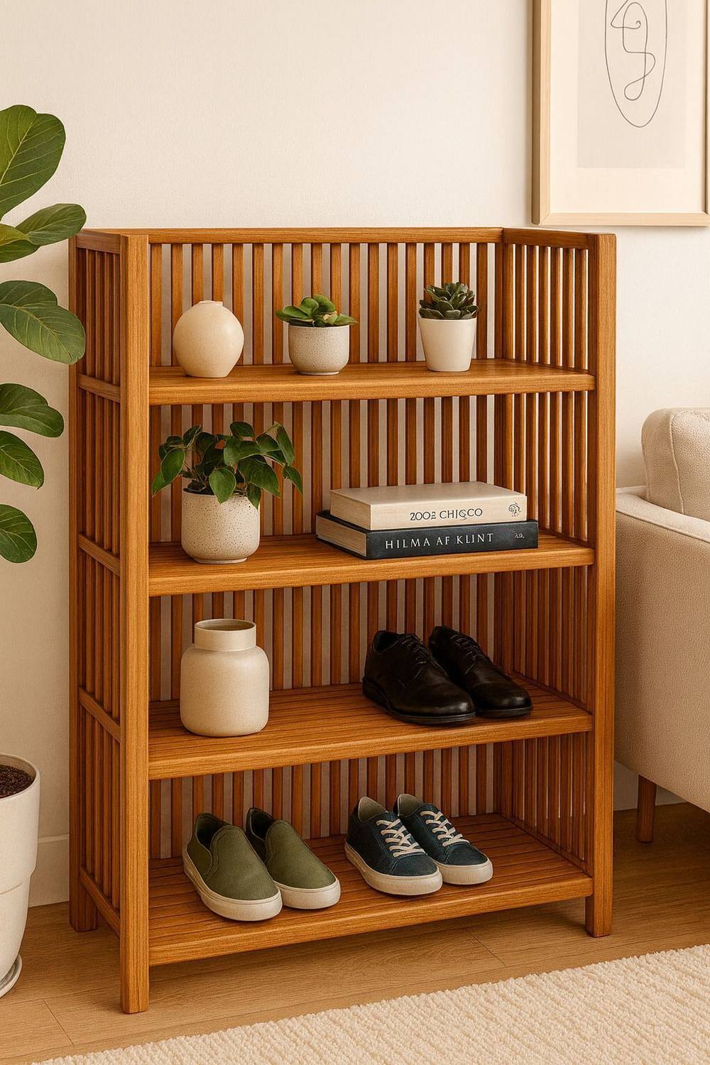 newway Wooden Bamboo 4-Tier Rack - Image 3
