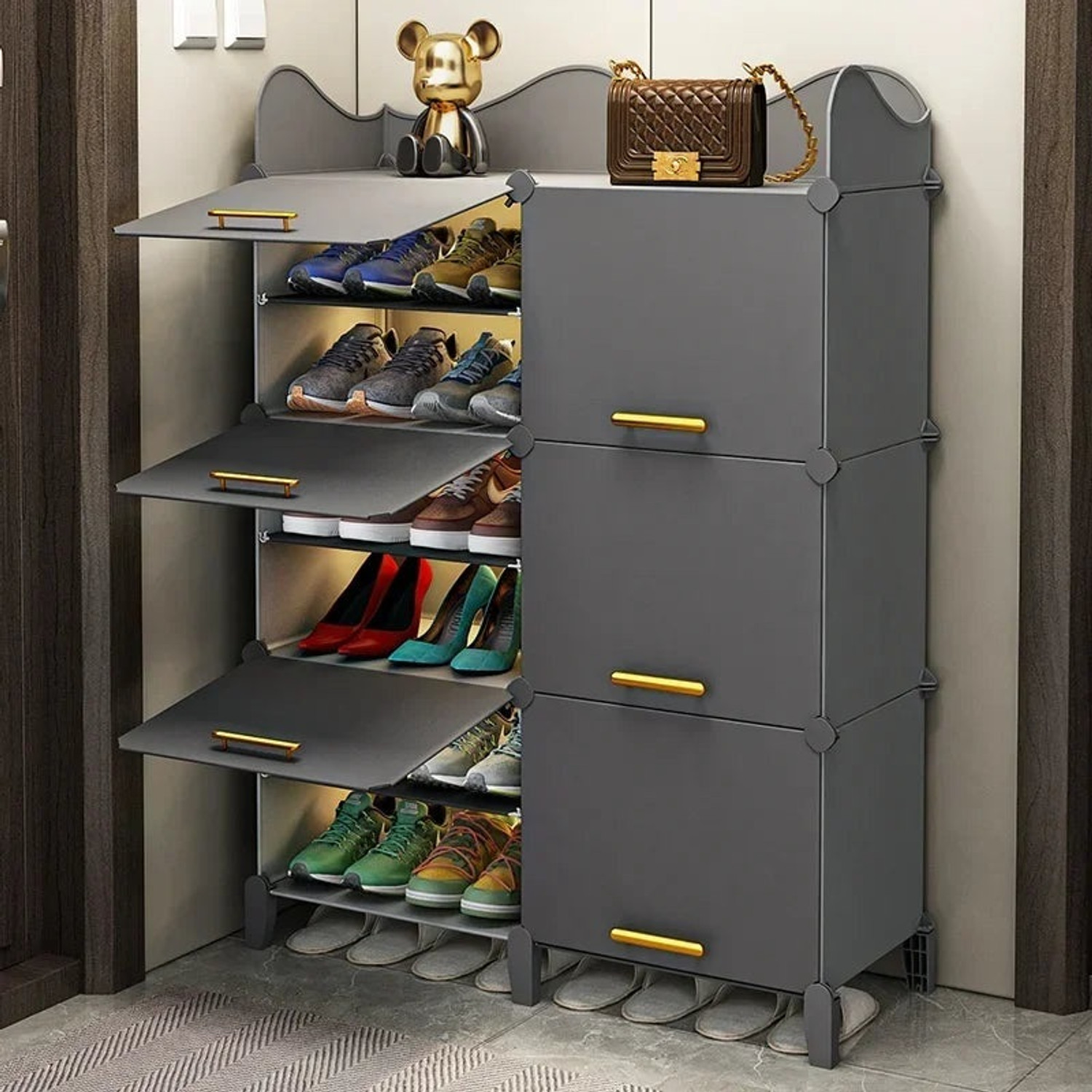 Image of FORMONIX 12-Shelves-6-Door Shoe, Multipurpose Storage Rack Plastic, Metal Collapsible Shoe Stand