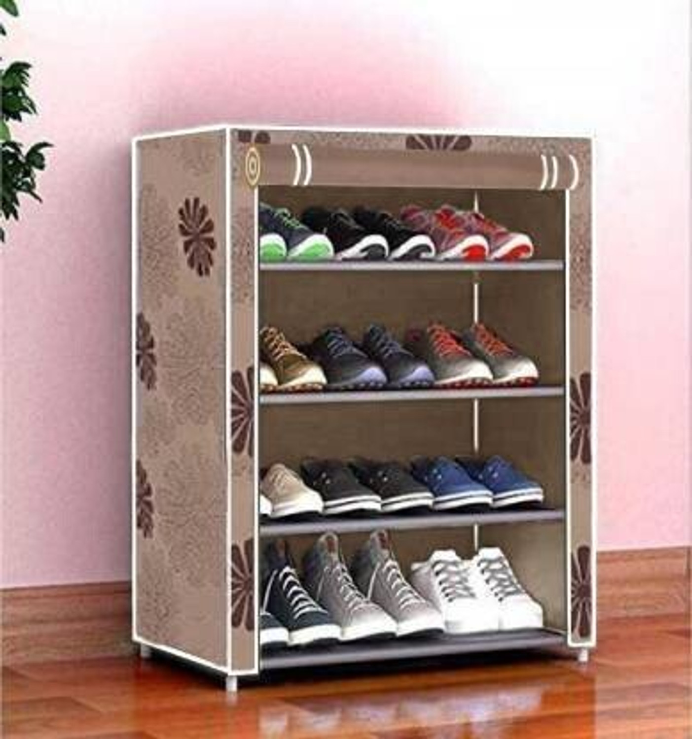 Image of FurniGully 4 sleeves print PVC pipe shoe rack Plastic Collapsible Shoe Stand