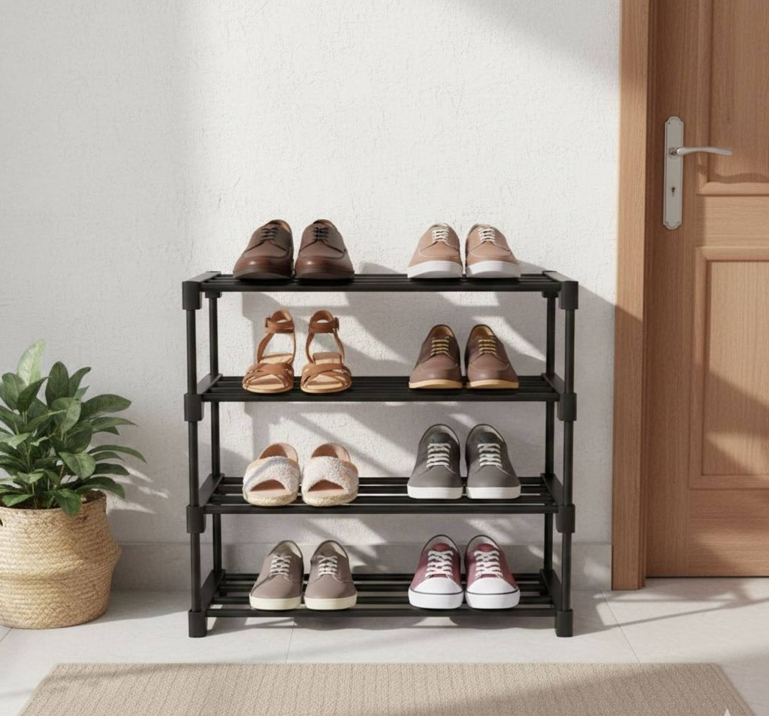 keeva Multipurpose Metal Shoe Rack for Home/Office, Upto 10 Shoe Pair Metal, Plastic Collapsible Shoe Stand