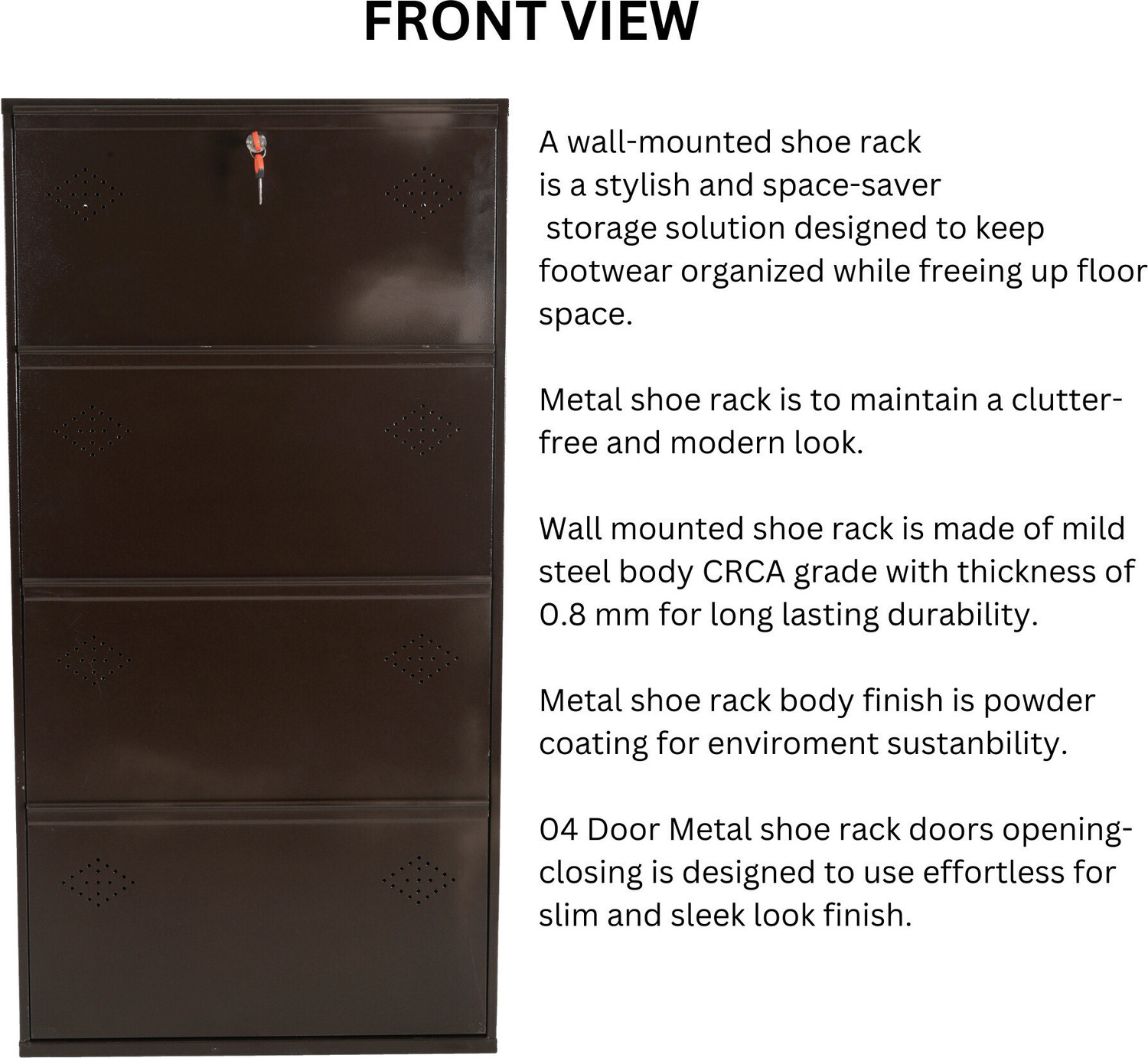 Image of Aavatar 4 Door Brown 26 Inch Wall Mounted Modern Shoerack Metal Shoe Rack