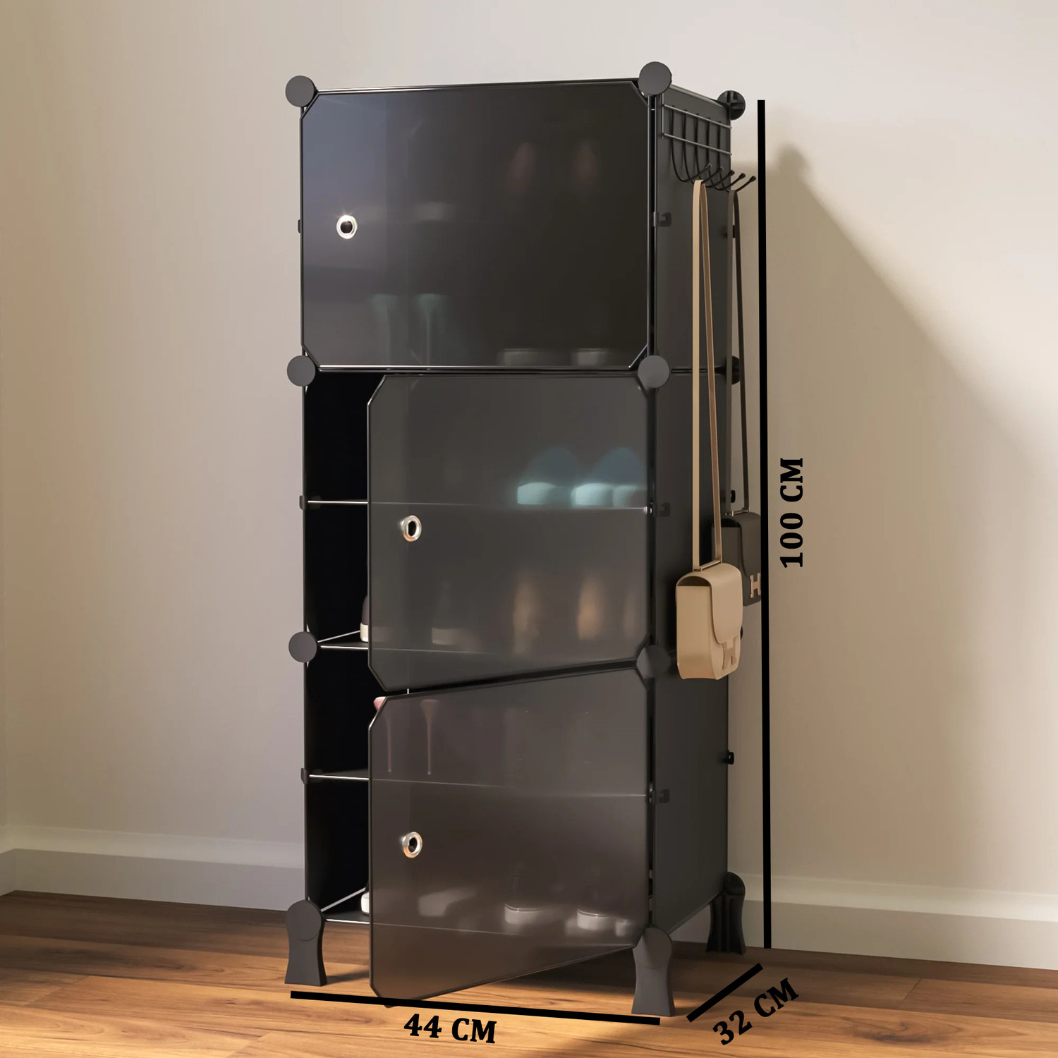 Image of Sasimo 6-Shelf-3-Door Plastic Cubort Shoe Rack Plastic Collapsible Shoe Stand