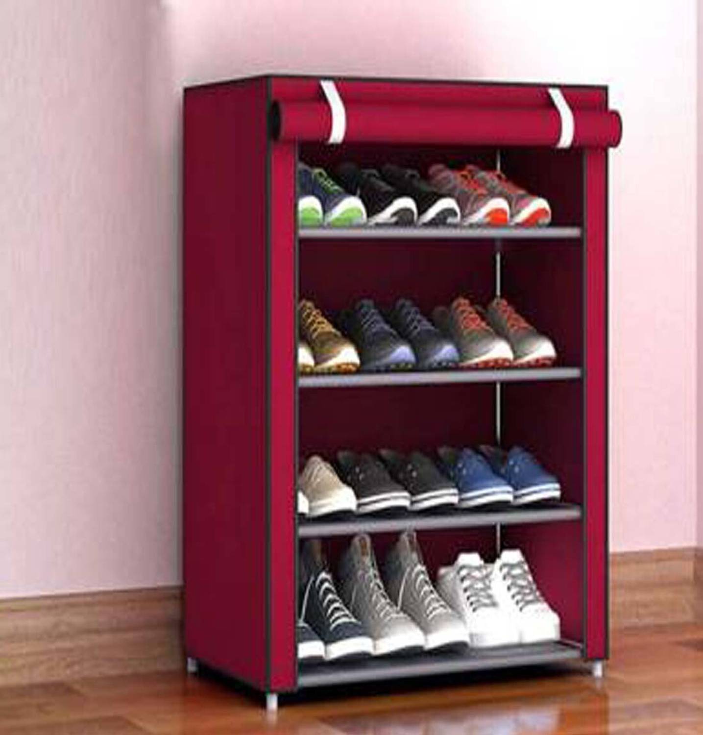 ZENVEXYO 4 Shelves Best Quality Plastic Collapsible Shoe Stand