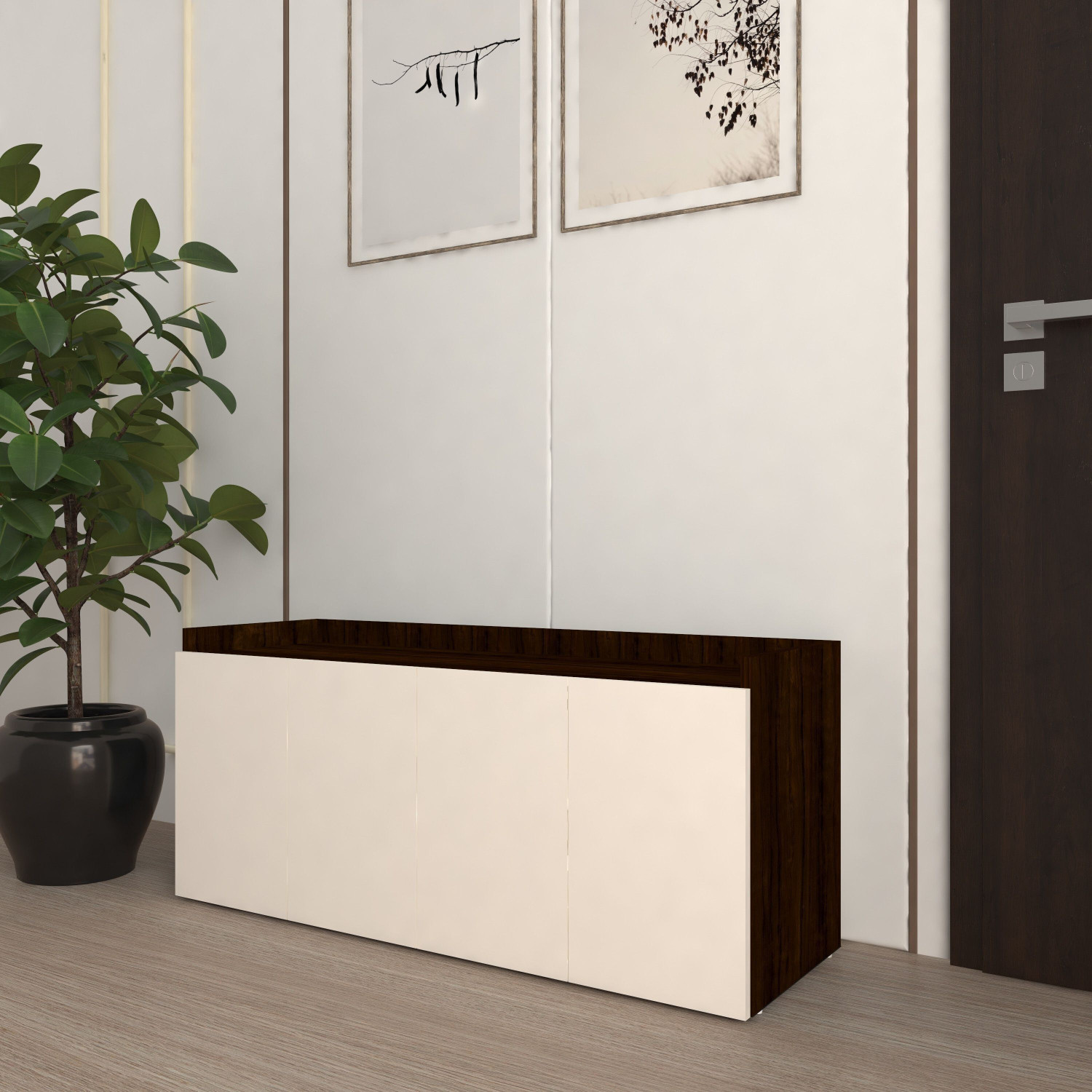 Image of spacesbyU Shoe Rack with Seating Provision & Storage Shelves | Engineered Wood Shoe Rack