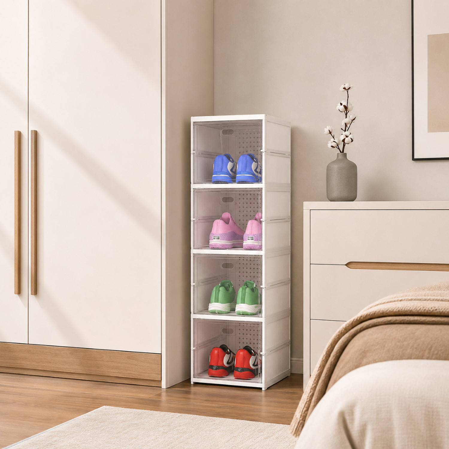 Image of Eimear enterprise Premium White 4 Layer Transparent Door Shoe Organizer Plastic Shoe Rack