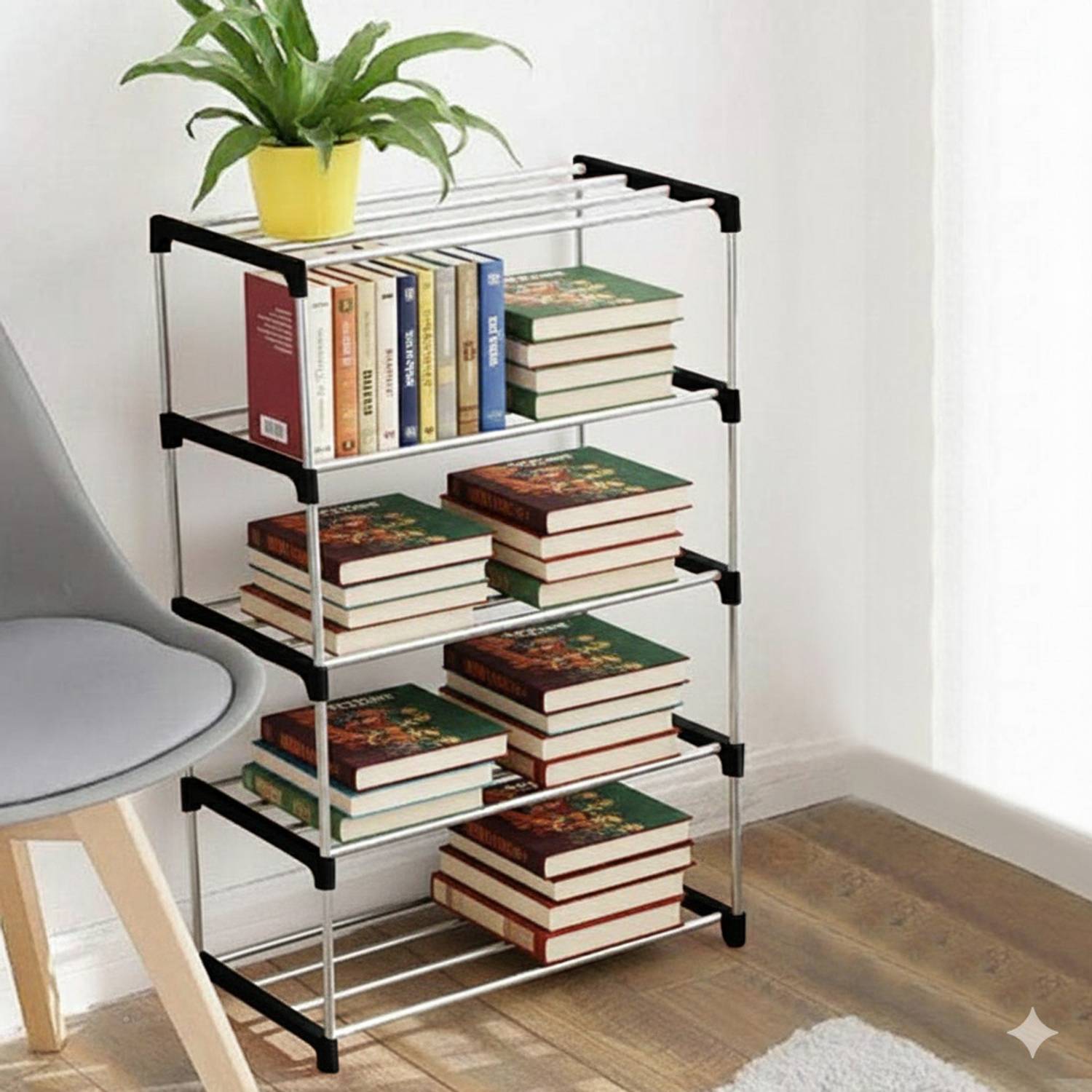 ZENVEXYO Multipurposar Storage Rack 5 Row Plastic Open Book Shelf