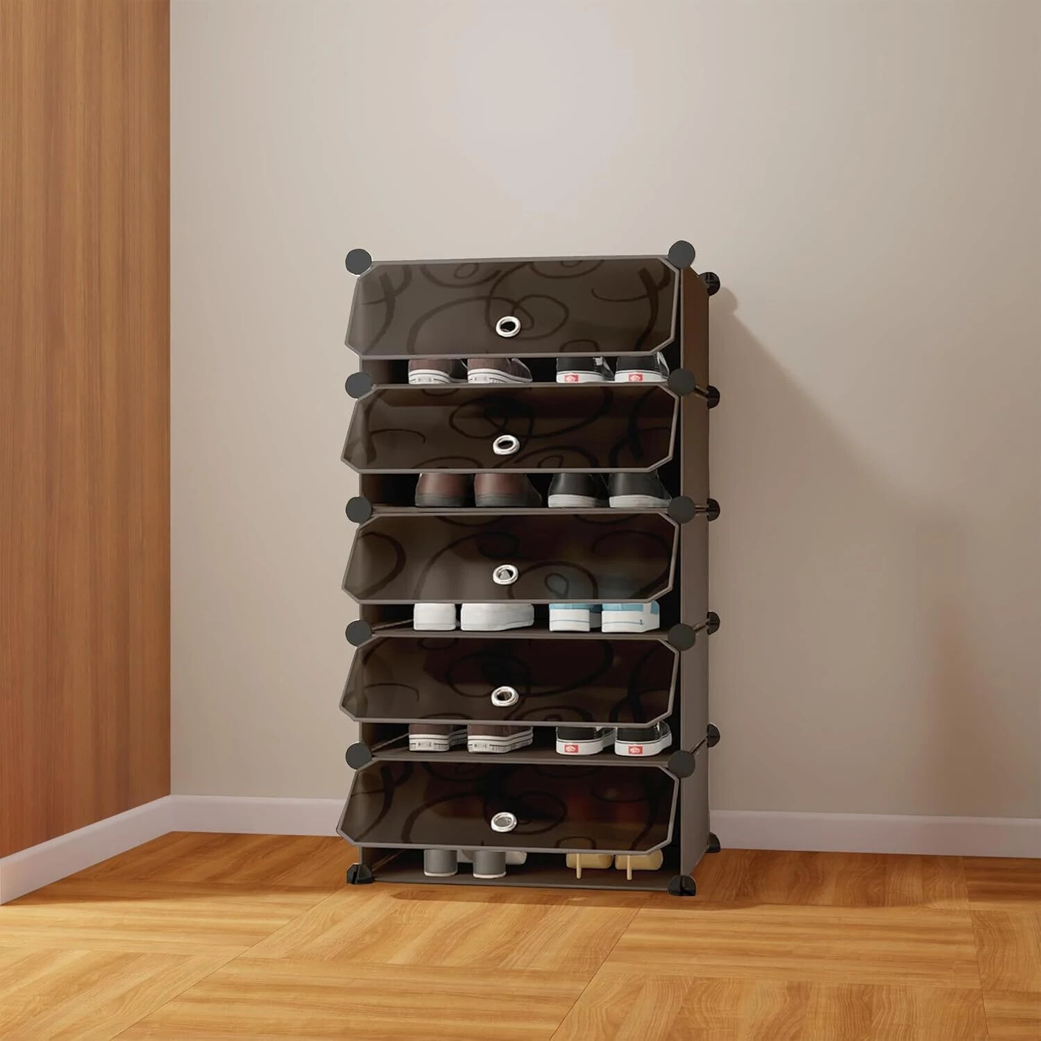 Image of Evrum 5-Shelf-5-Door Plastic Cubort Shoe Rack Plastic Collapsible Shoe Stand