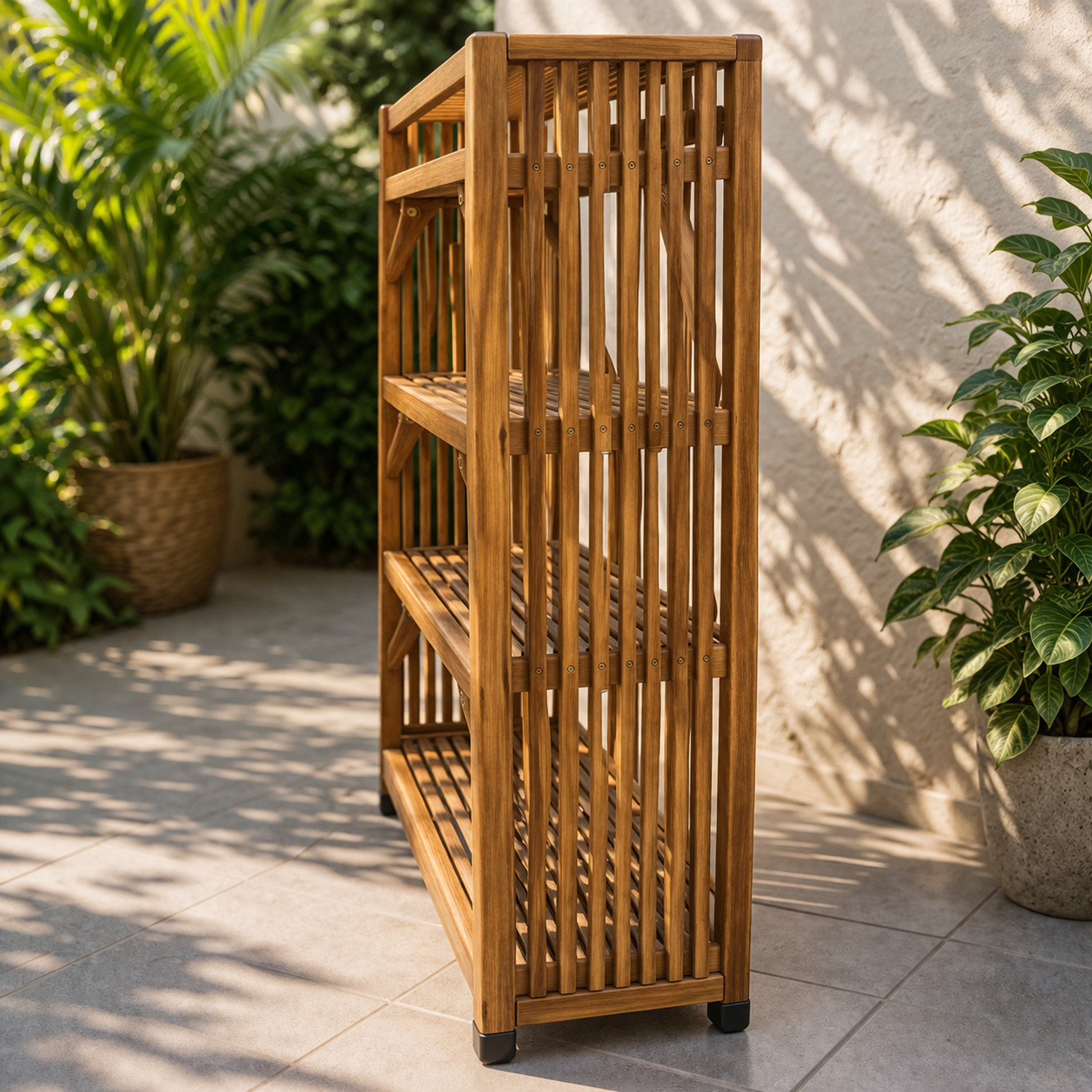 Image of Areeb Ali Traders 4 Tier Multipurpose Storage Rack for Kitchen Bathroom Home Organiser Shelf Bamboo Collapsible Shoe Stand