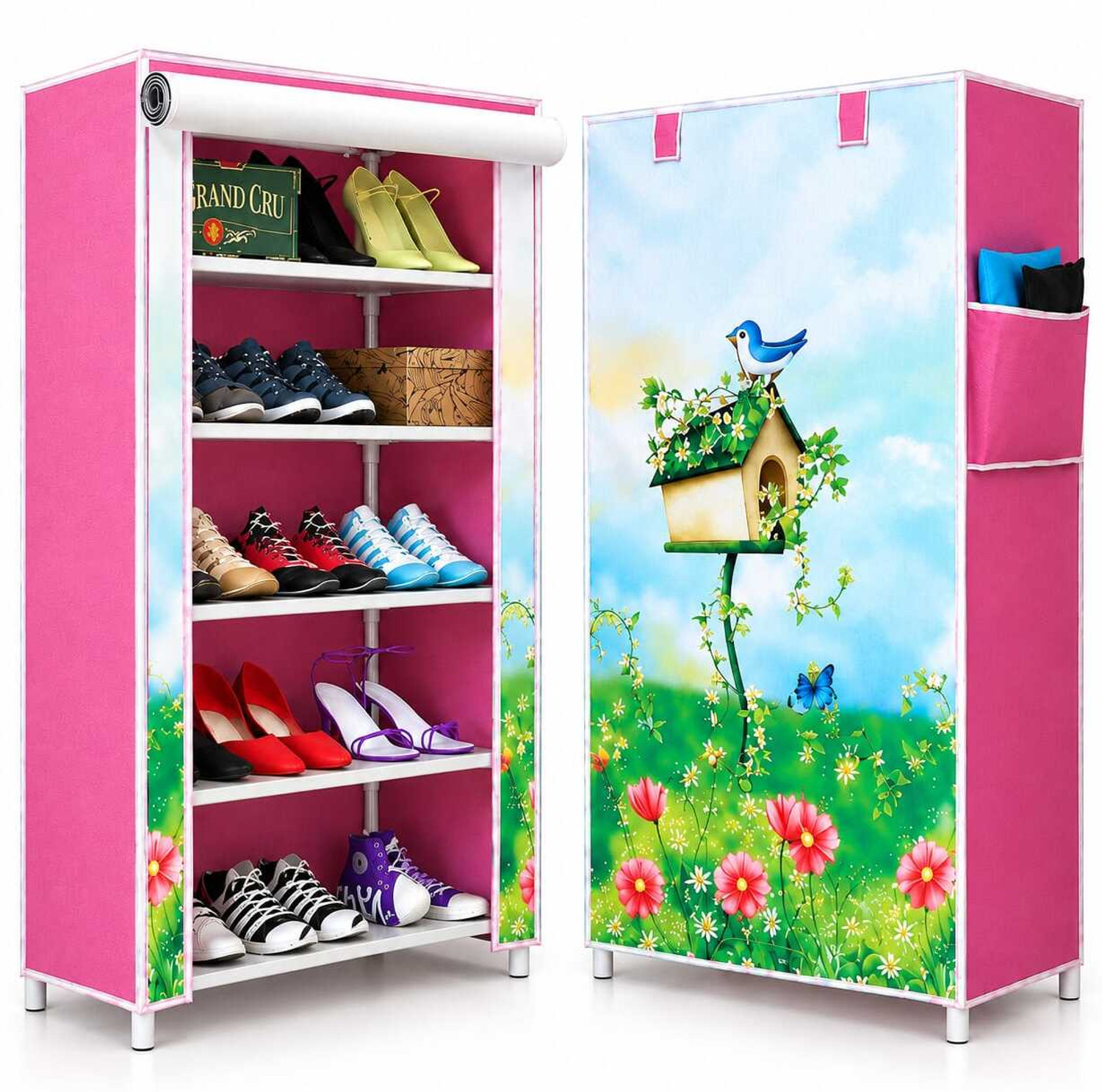 Image of Shaym ji 5 Row Printed Rack Plastic Shoe Stand