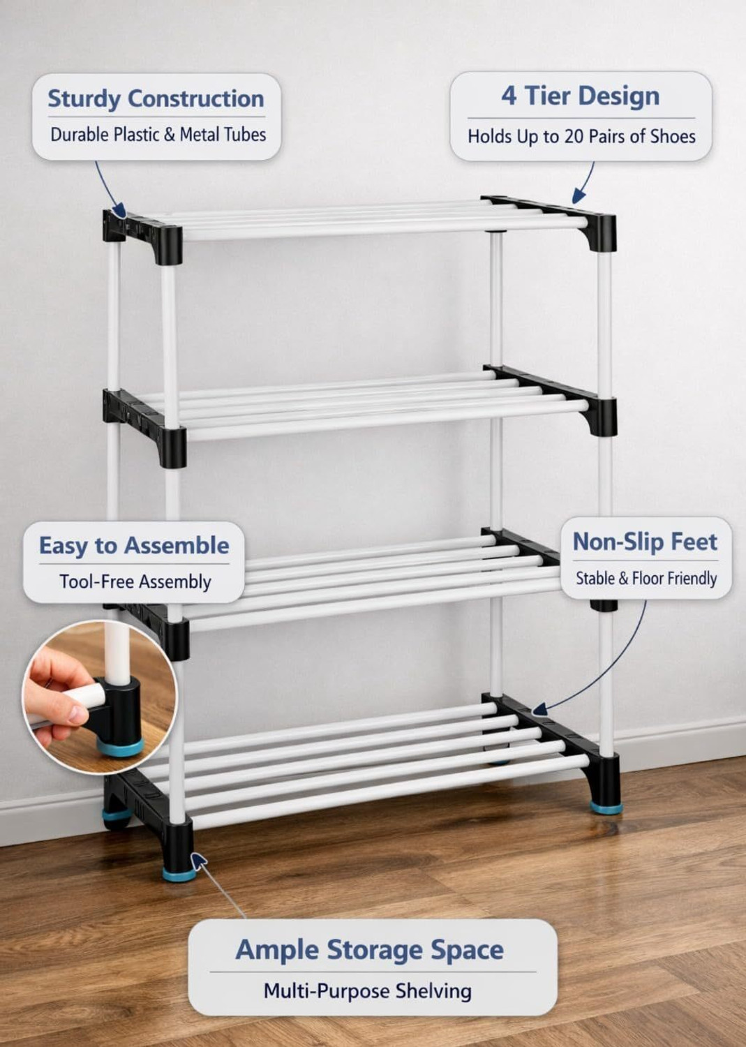 Image of Palkolink Foldable 4-Layer Shoe Rack | Dustproof & Portable Plastic Collapsible Shoe Stand Plastic Collapsible Shoe Stand